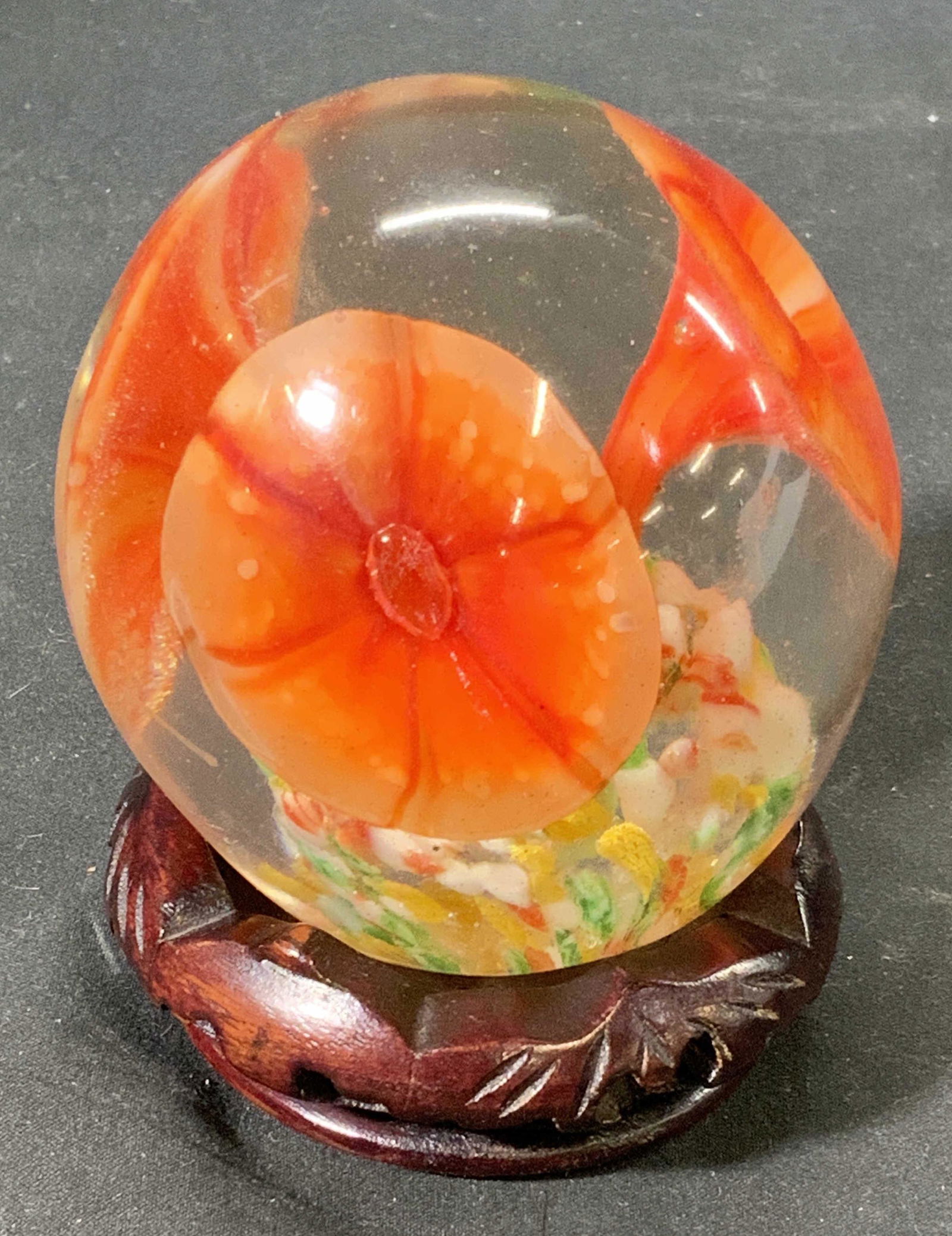 Floral Art Glass Paperweight & Stand (1 of 4)