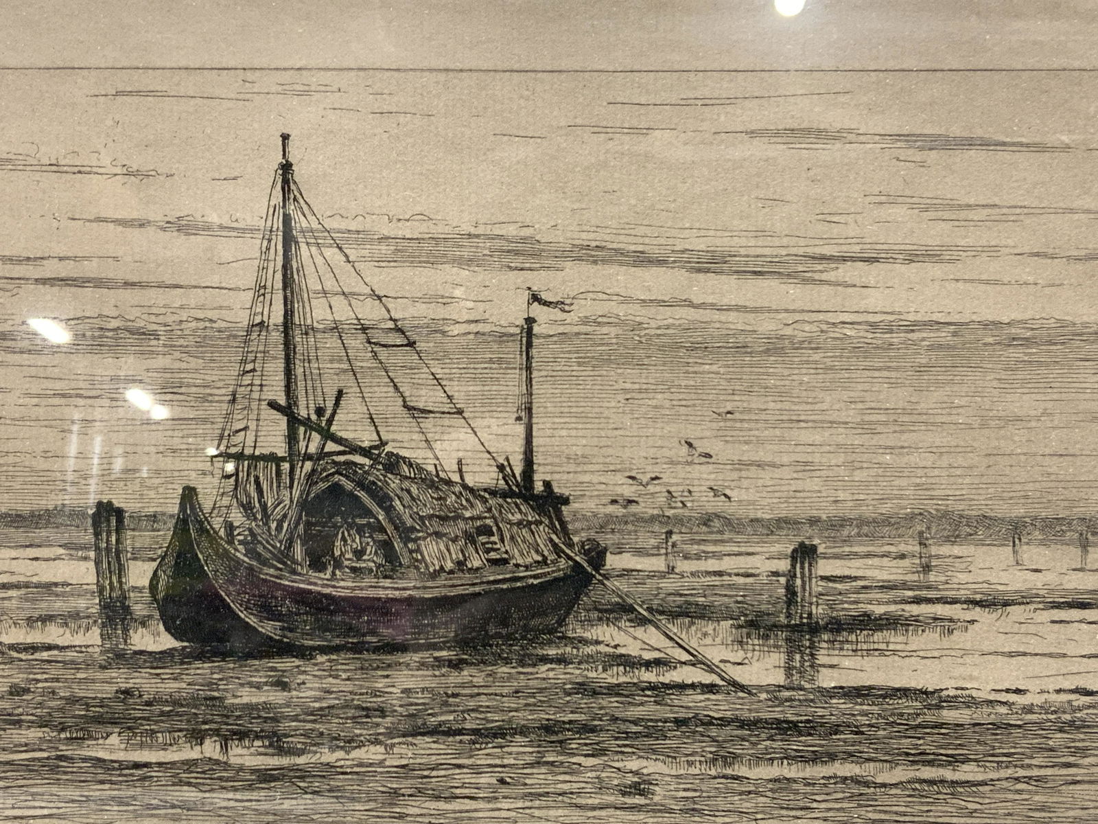 Vintage Bateau De Transport Engraving, FRANCE (1 of 6)