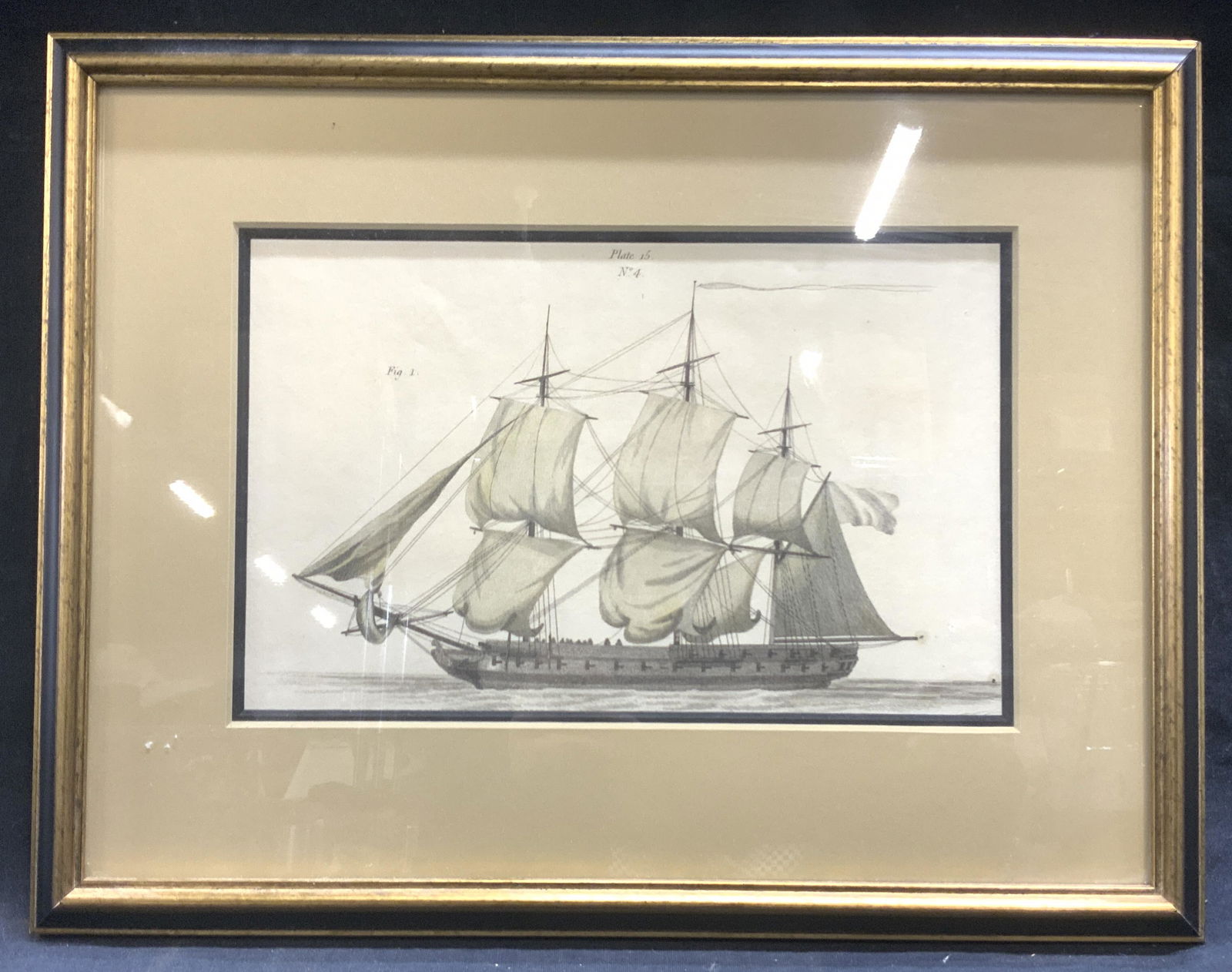 Antique Plate Etching Of Maritime Ship (1 of 4)