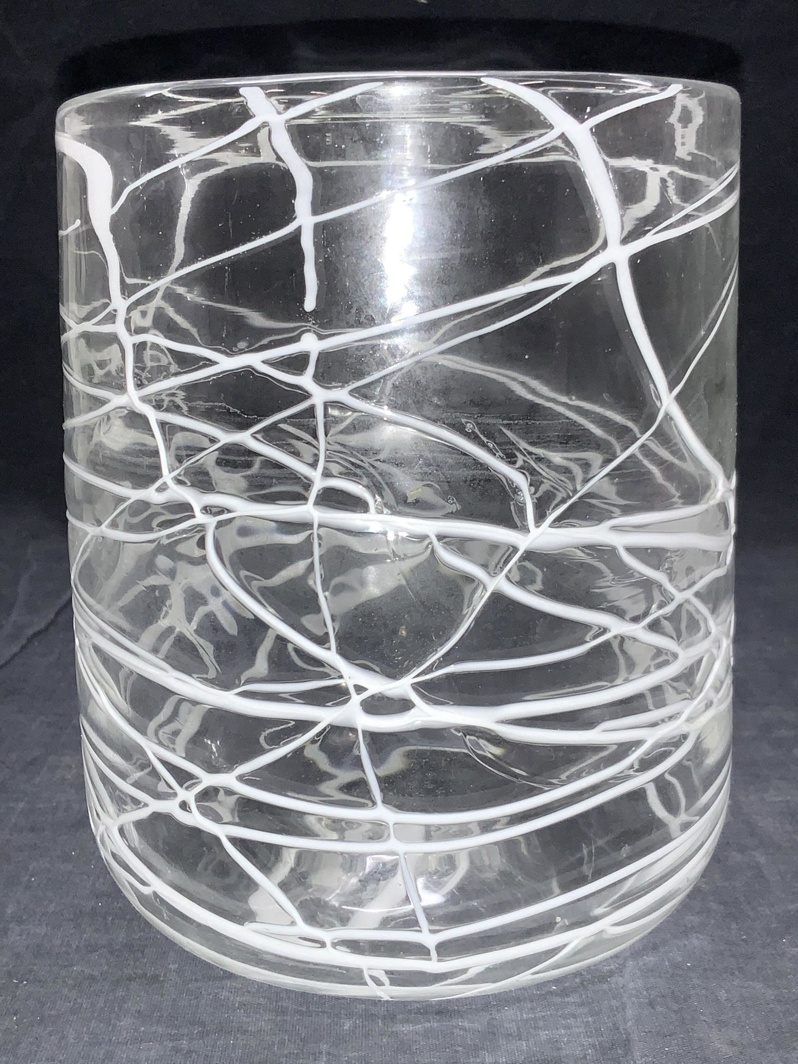 Hand Blown Art Glass Vessel W White String Accents (1 of 6)