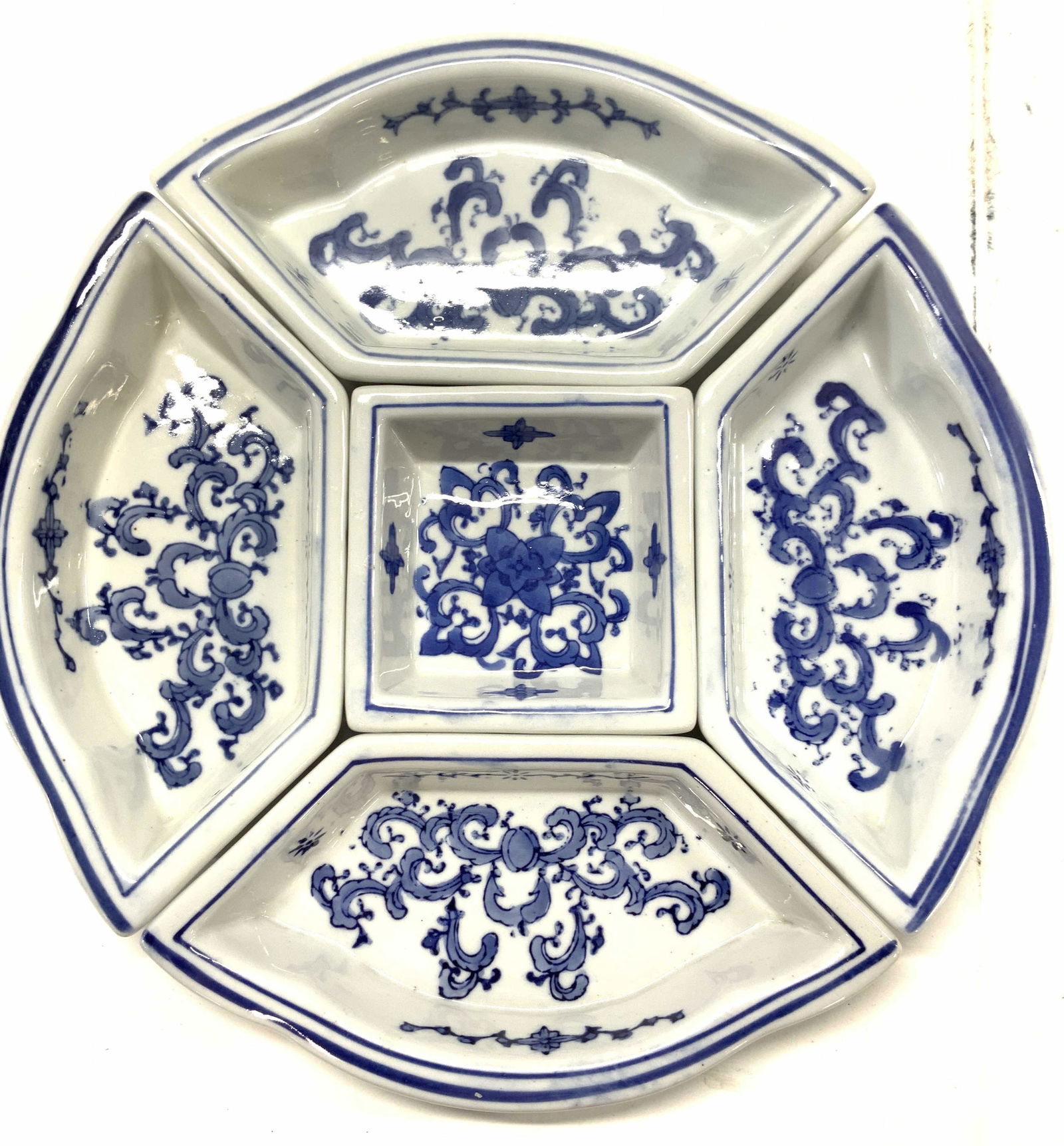 5Pc Blue & White Asian Porcelain Hors d'oeuvre Set (1 of 5)
