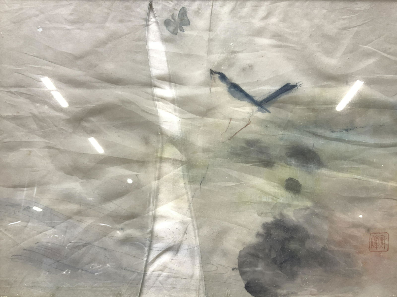 Signed Asian Style Ink Painting On Fabric (1 of 7)