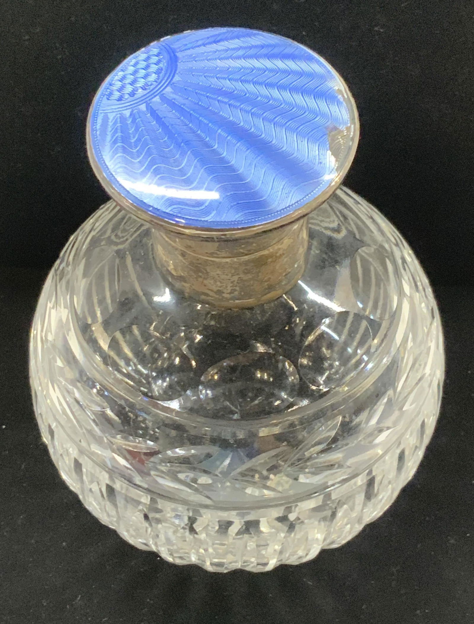 Glass Perfume Bottle w Guilloché & Sterling, FR (1 of 7)