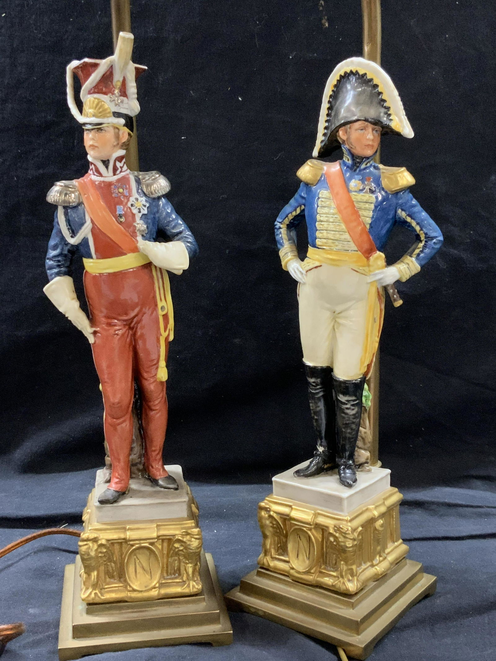 Pair Porcelain Napoleonic Soldier Figural Lamps (1 of 11)