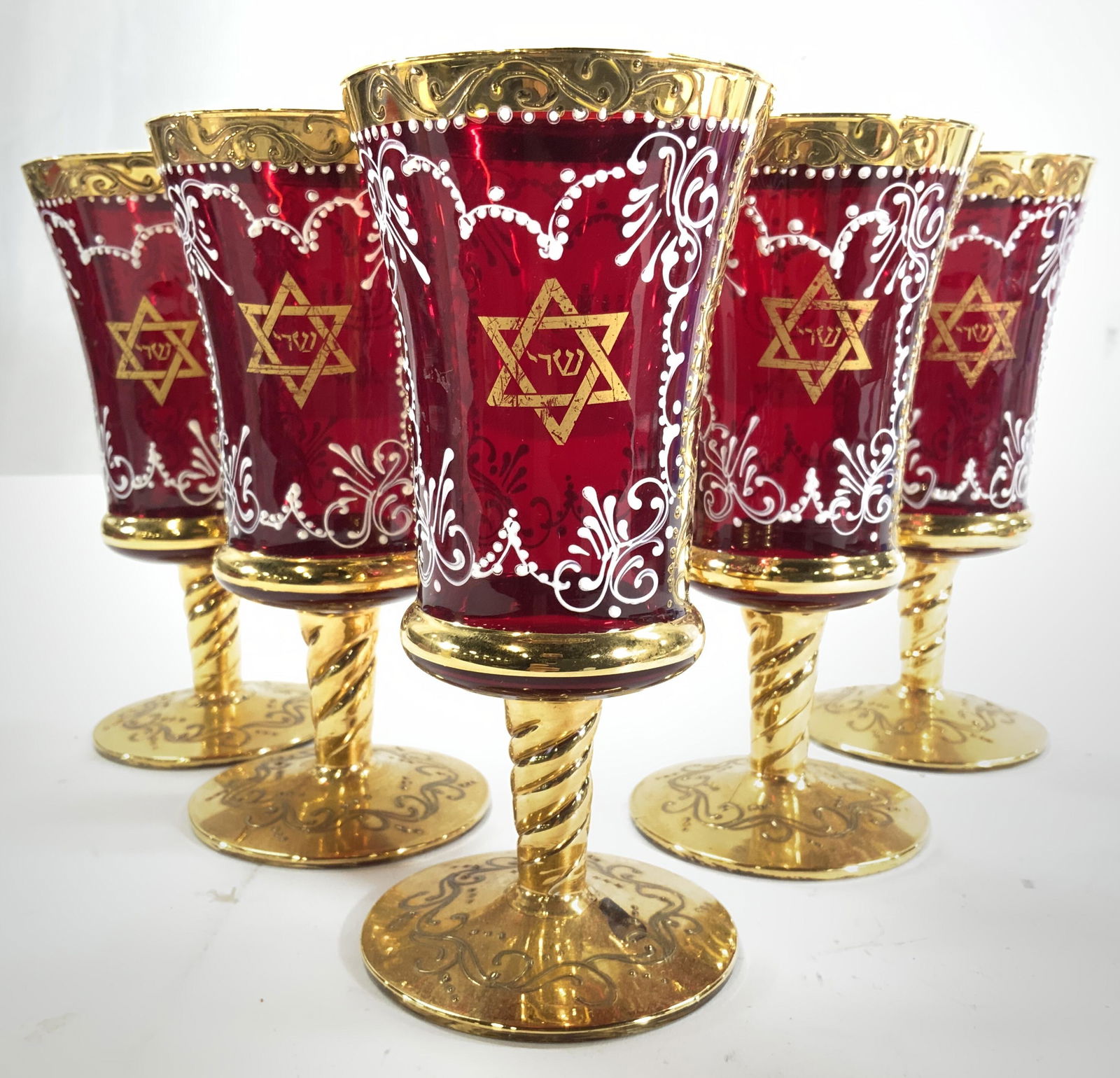 Set 5 Bohemian Judaica Glass Stemware (1 of 10)
