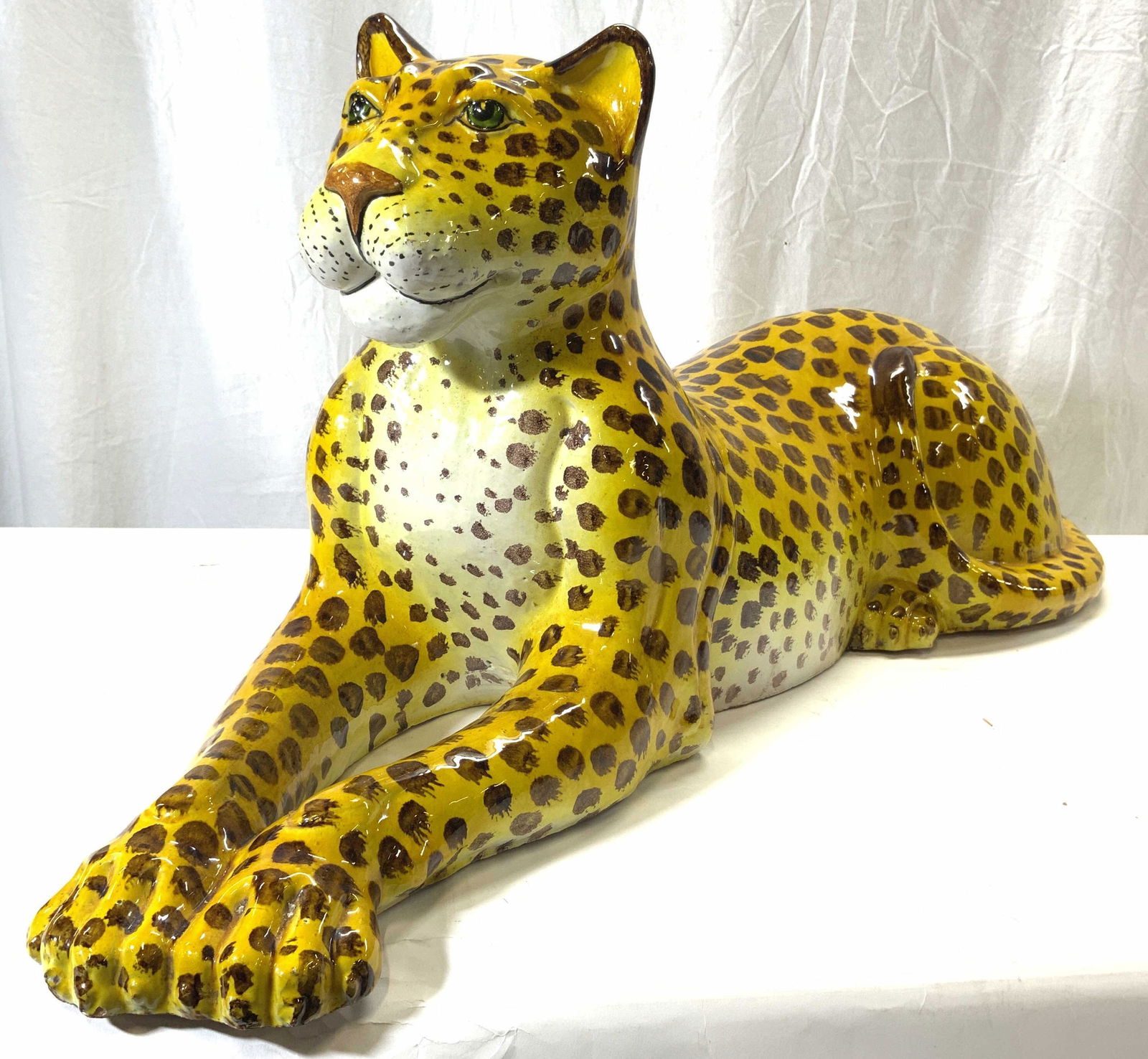 Painted Terra Cotta Leopard Statue 39 in L (1 of 10)