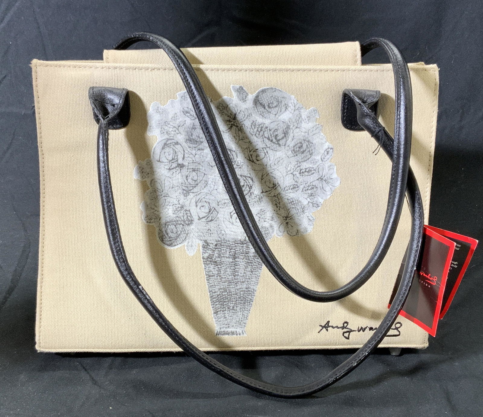 ANDY WARHOL Beige Handbag w Bouquet NWT (1 of 7)