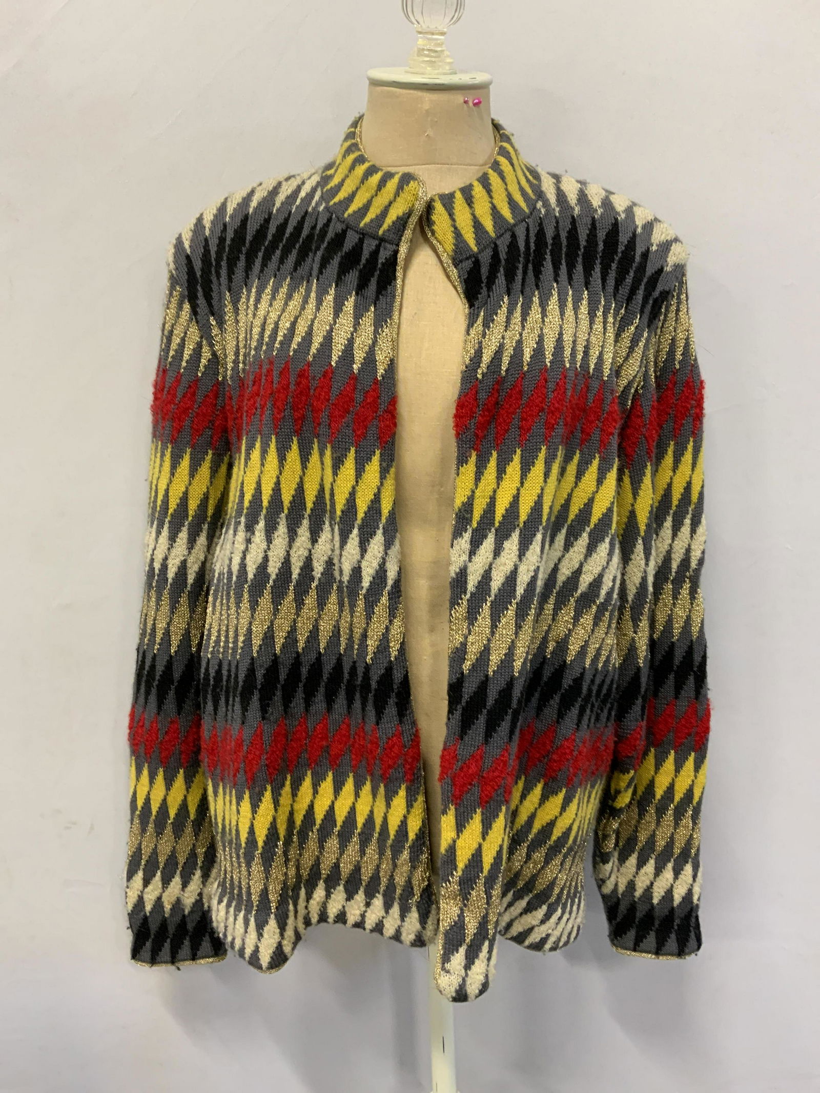 YAMAMOTO KANSAI Vtg Harlequin Wool Cardigan (1 of 5)