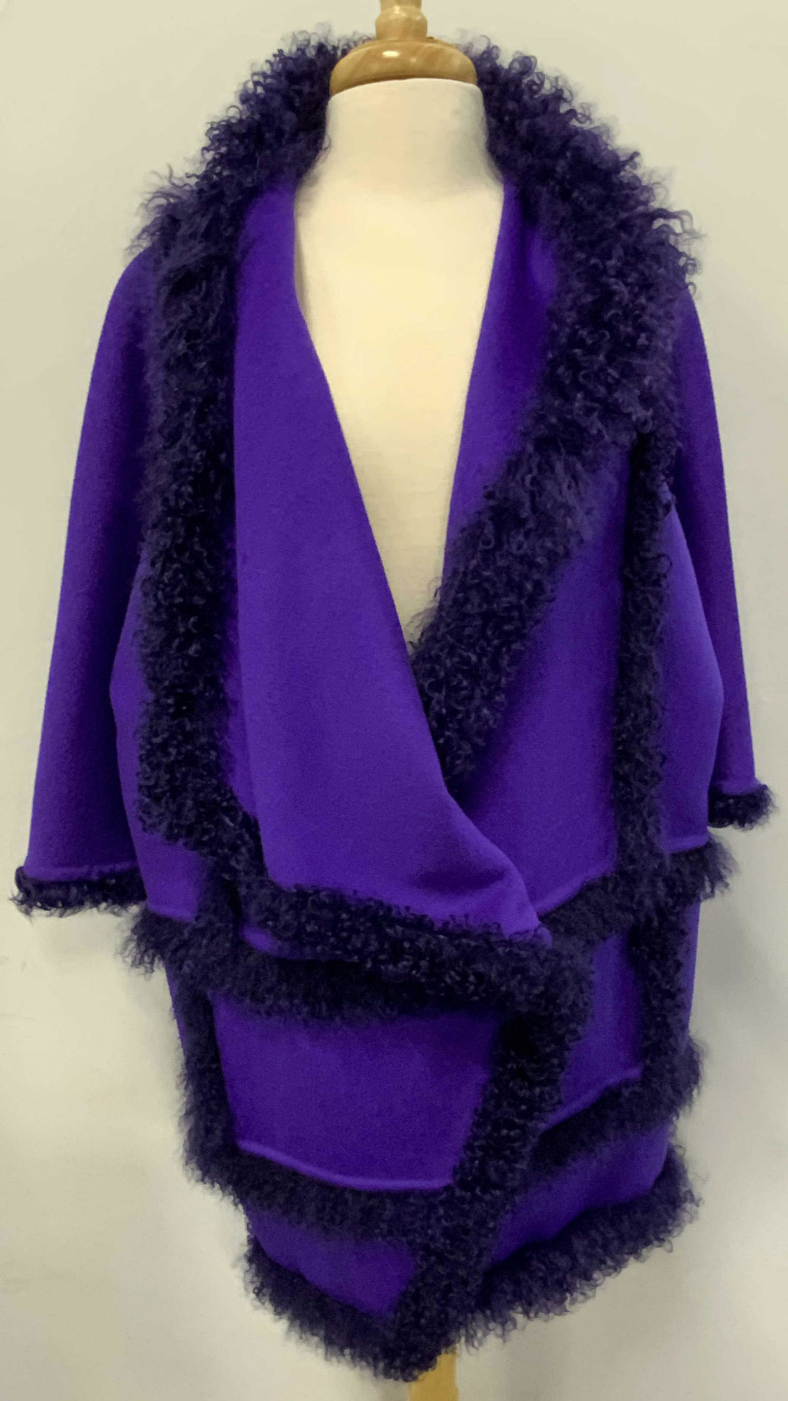 J MENDEL Purple Fur Trim 3/4 Sleeve Coat (1 of 5)