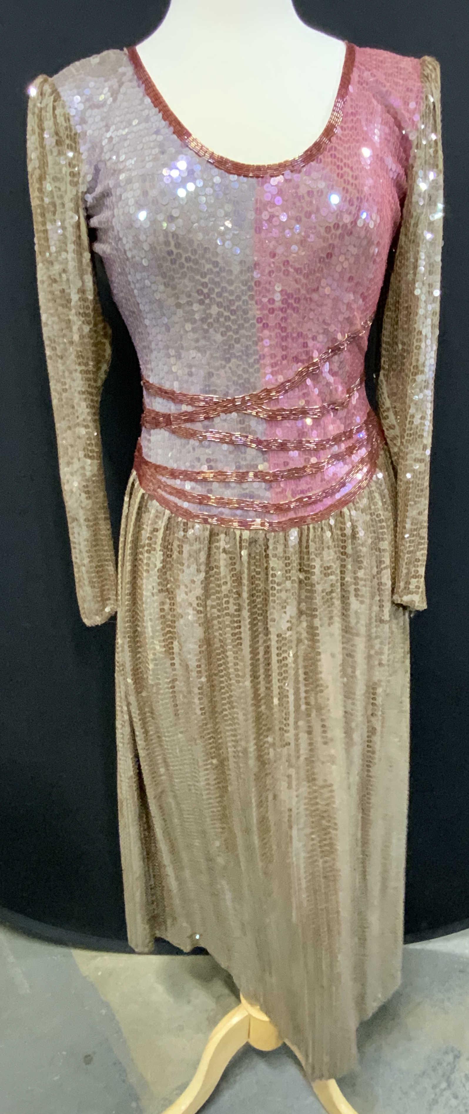 NEIL BIEFF Vtg Beaded Sequined Silk Couture Gown (1 of 7)