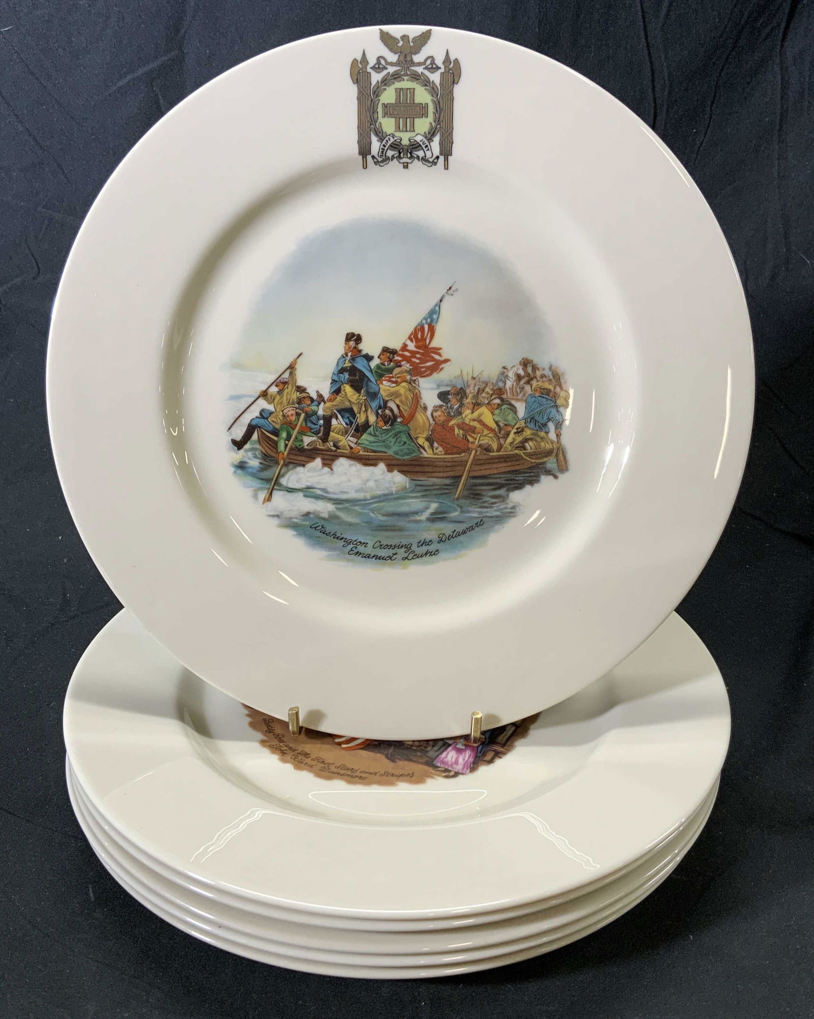 Set 6 Vtg Plummer Porcelain Bicentennial Plates: Set of 6 Plummer porcelain Third Panel Sheriff’s Jury Bicentennial dinner plates. Each plate features a unique historic American event to center. Each plate trademarked to underside and dated 1976.
