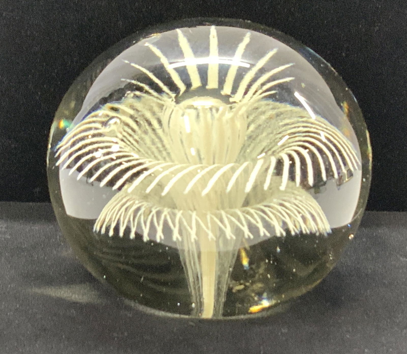 Art Glass Paperweight with White Flower Decor (1 of 5)