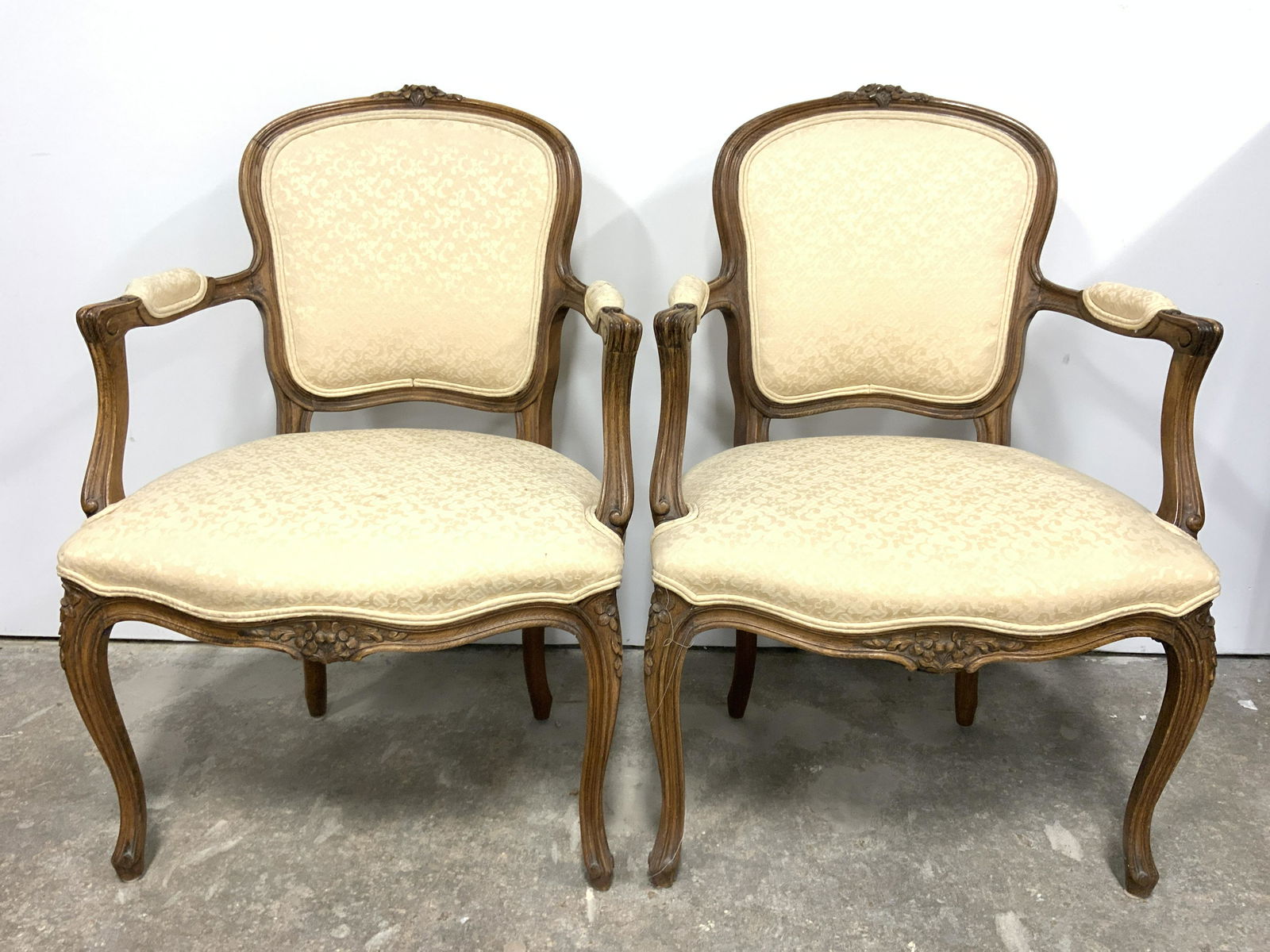Pair Vintage Fruitwood Arm Chairs (1 of 10)