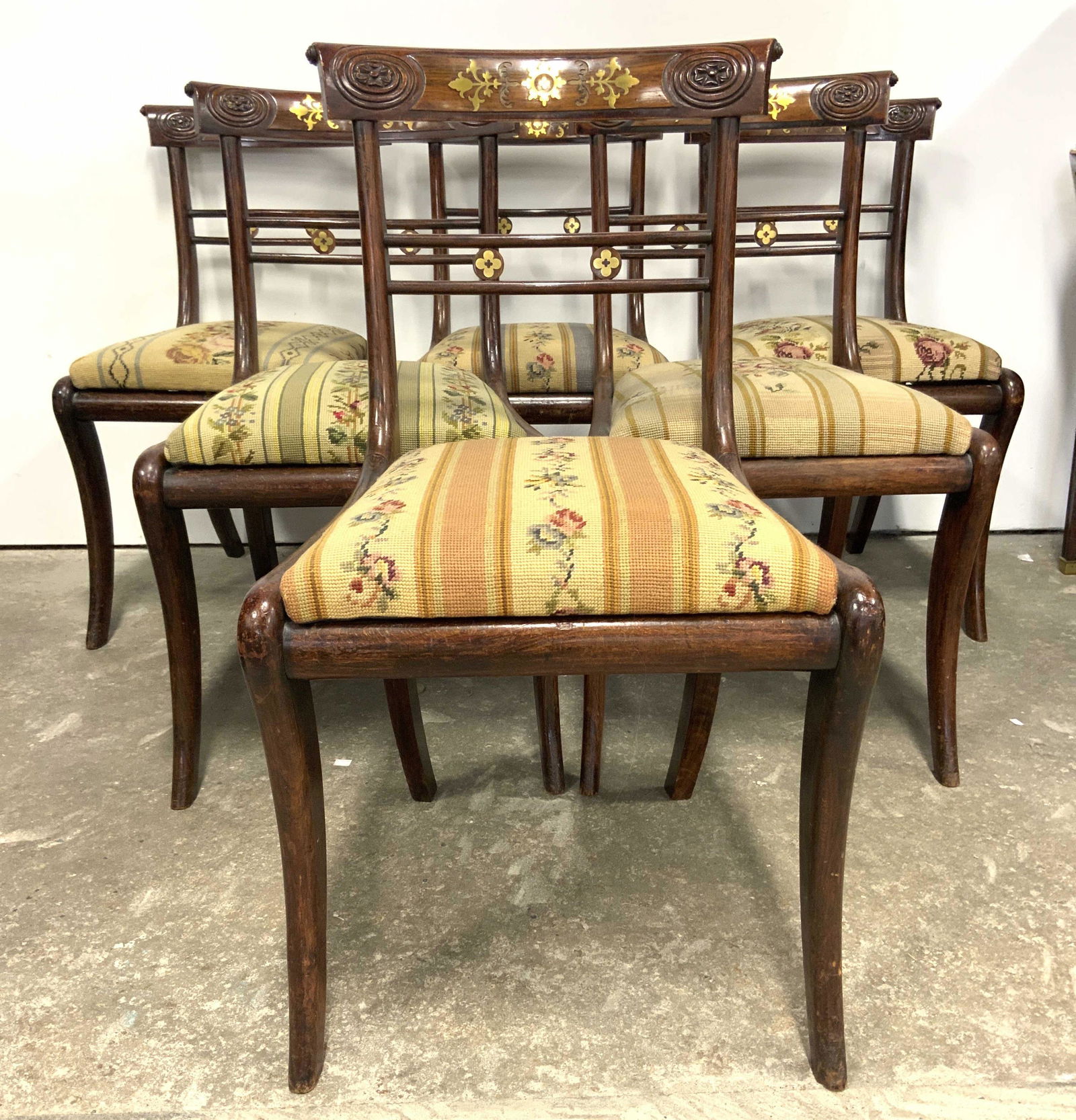 Set 6 Vintage Brass Inlaid Rosewood Chairs (1 of 14)