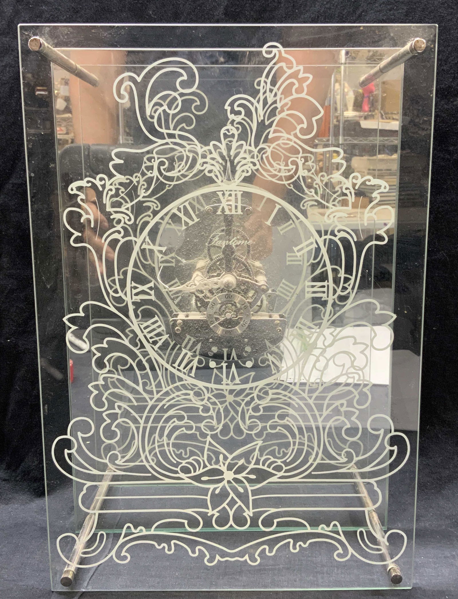 FANTOME Glass Mantel Clock W Mirrored Back (1 of 9)