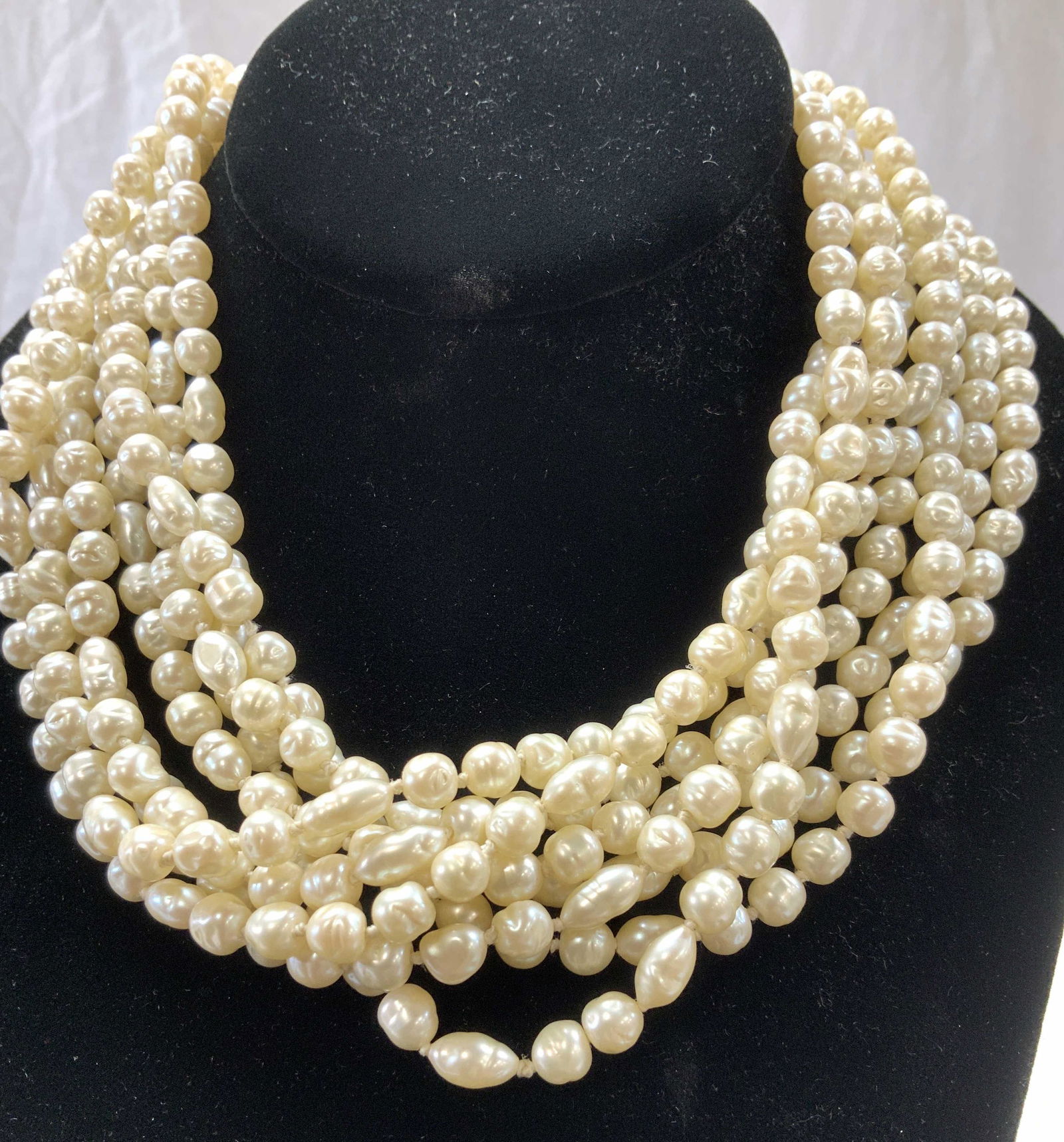 Multi Strand Costume Pearl Choker Necklace (1 of 4)