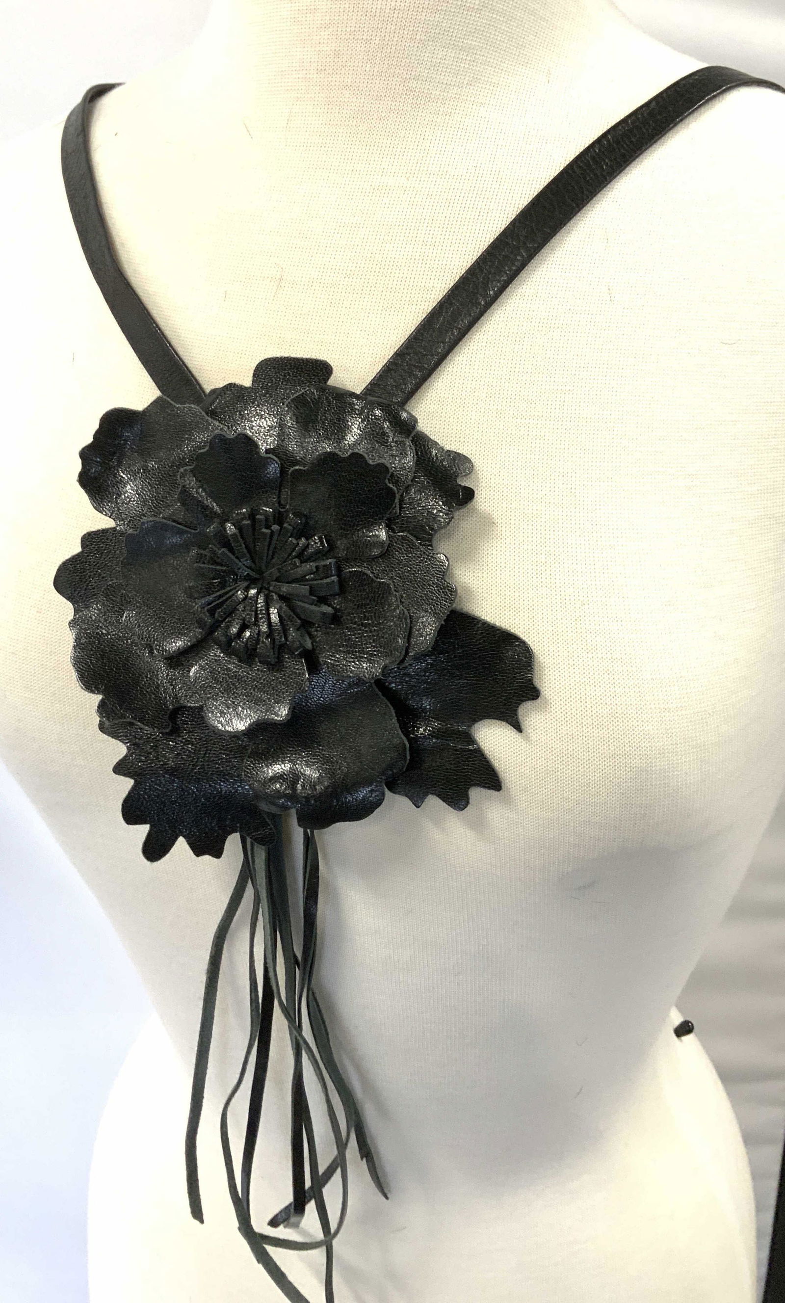 Artisanal Layered Black Leather Flower Belt/Acces (1 of 7)