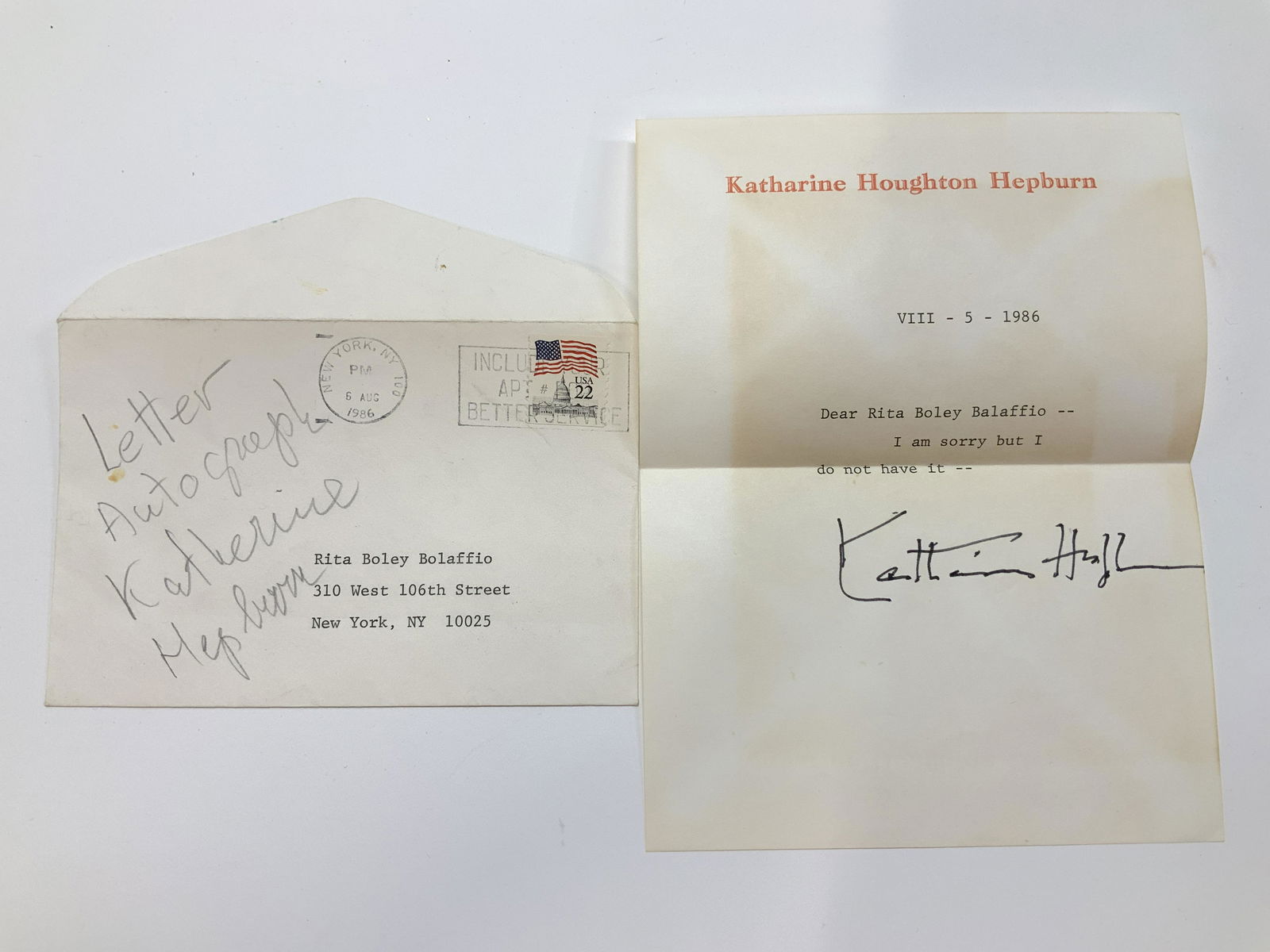 Autographed Stationary Note by Katharine Hepburn (1 of 6)