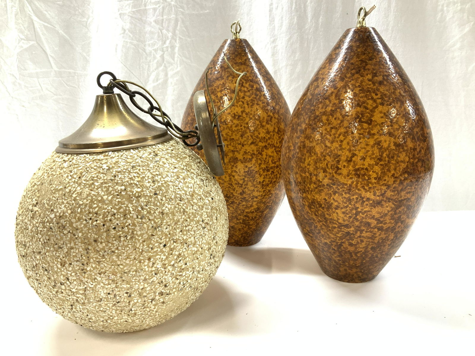 Lot 3 Brown & Sand Mid Century Pendant Lights (1 of 11)