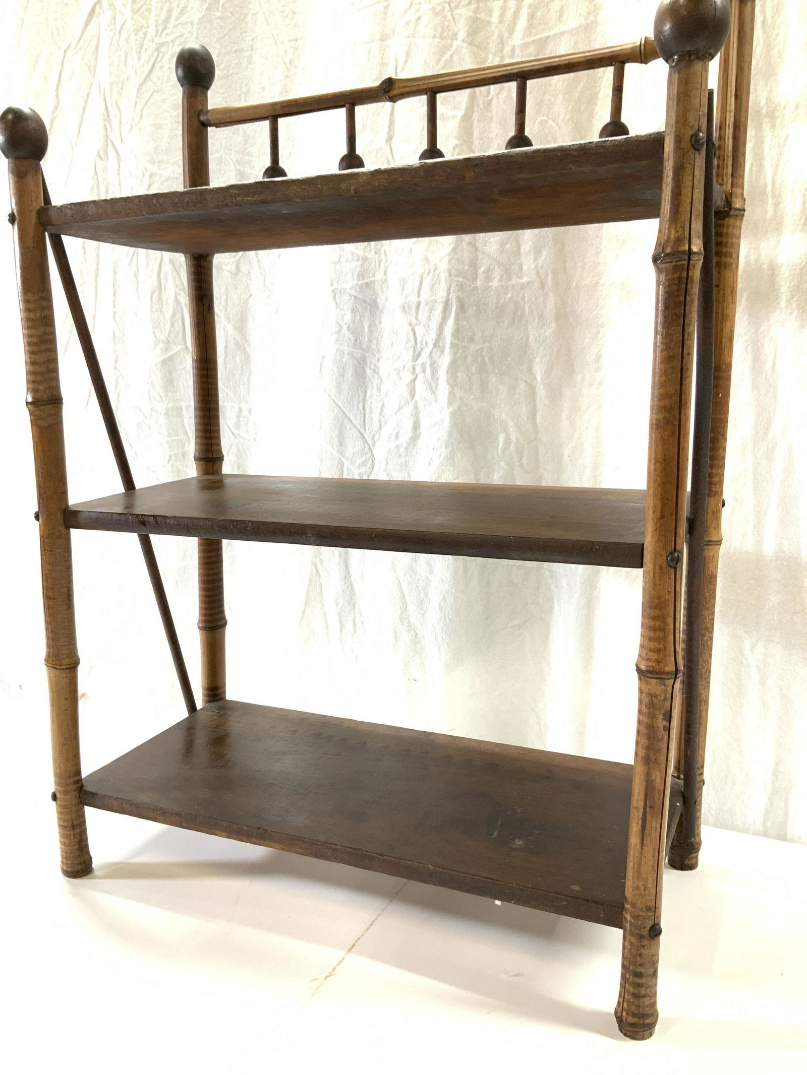 3 Tiered Vintage Wood & Bamboo Shelf (1 of 8)