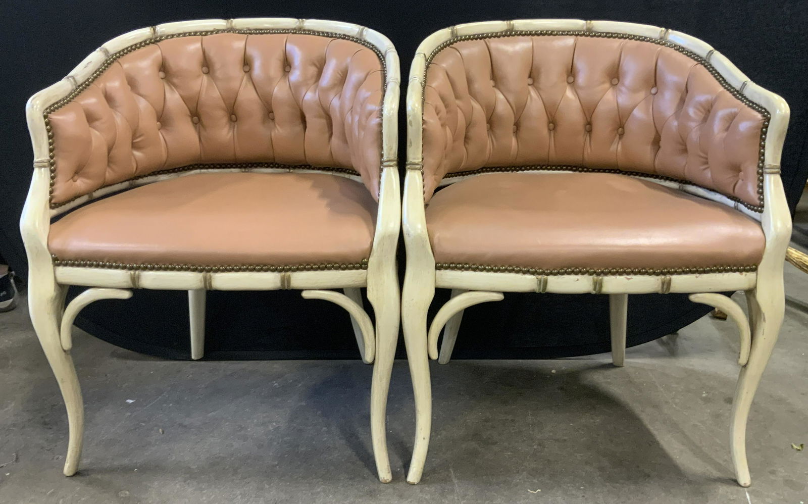 Pair Vintage Button Tufted Barrel Backed Chairs (1 of 16)