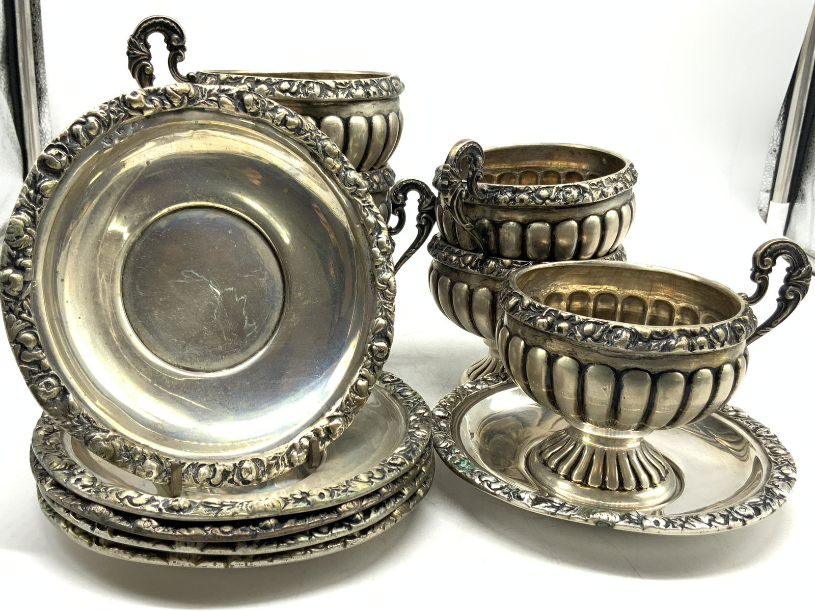 Set12 English Sterling Cup Saucer Set ozt 57.3 (1 of 9)
