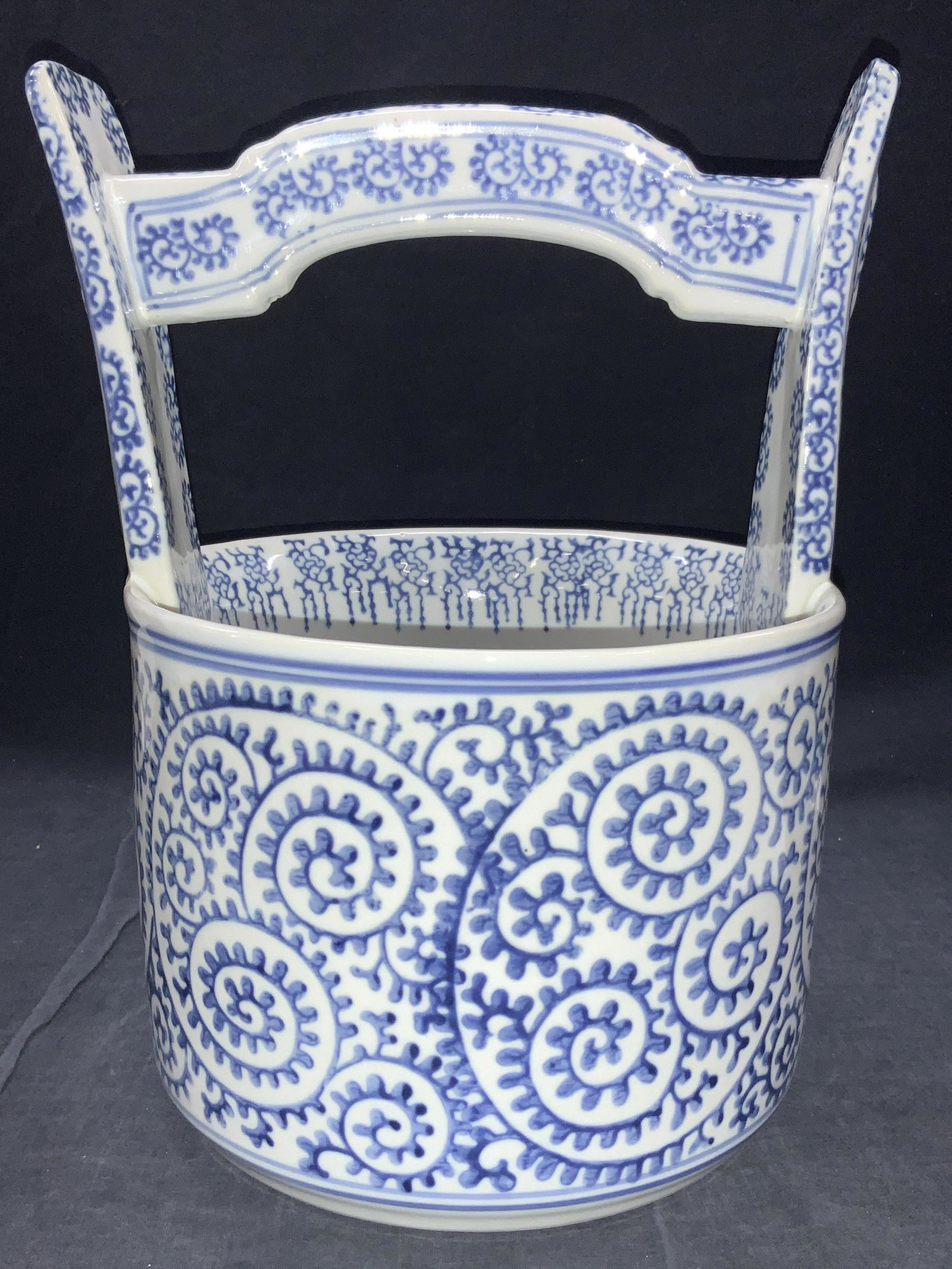 Asian Style Hand Painted Porcelain Bucket Vessel (1 of 9)