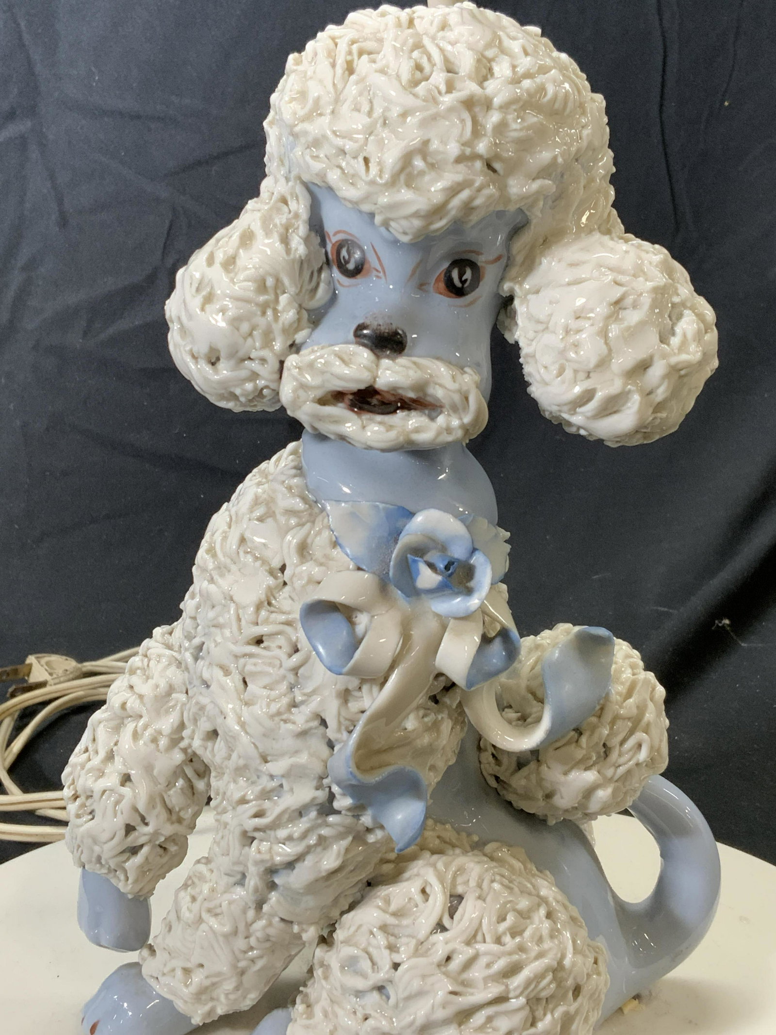 Vintage Novelty Blue Poodle Ceramic Table Lamp (1 of 5)