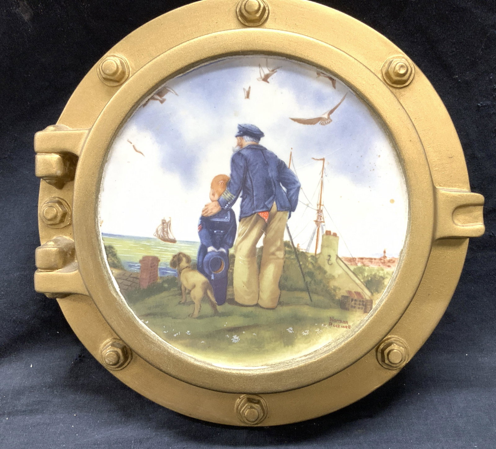 Hand Painted Ship Porthole N. Rockwell ceramic, (1 of 5)