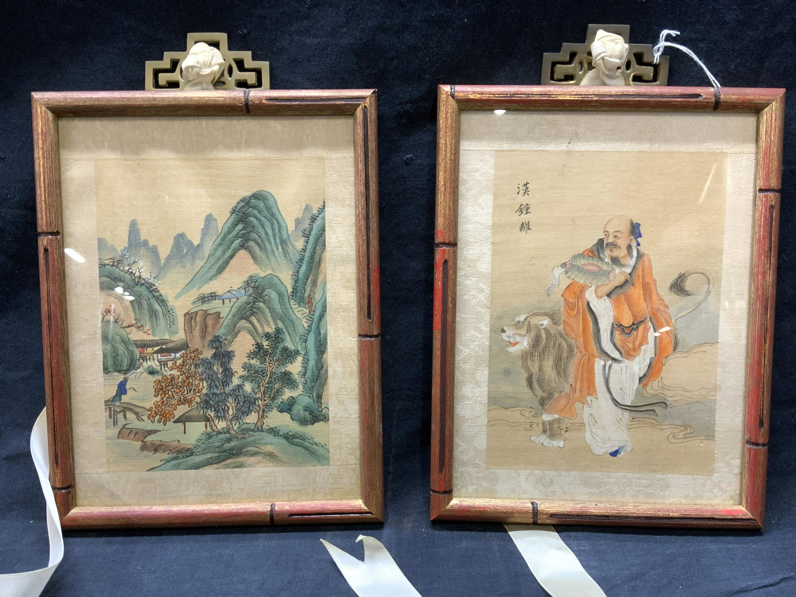 Pair Chinese Silk Landscape & Allegory Paintings (1 of 15)