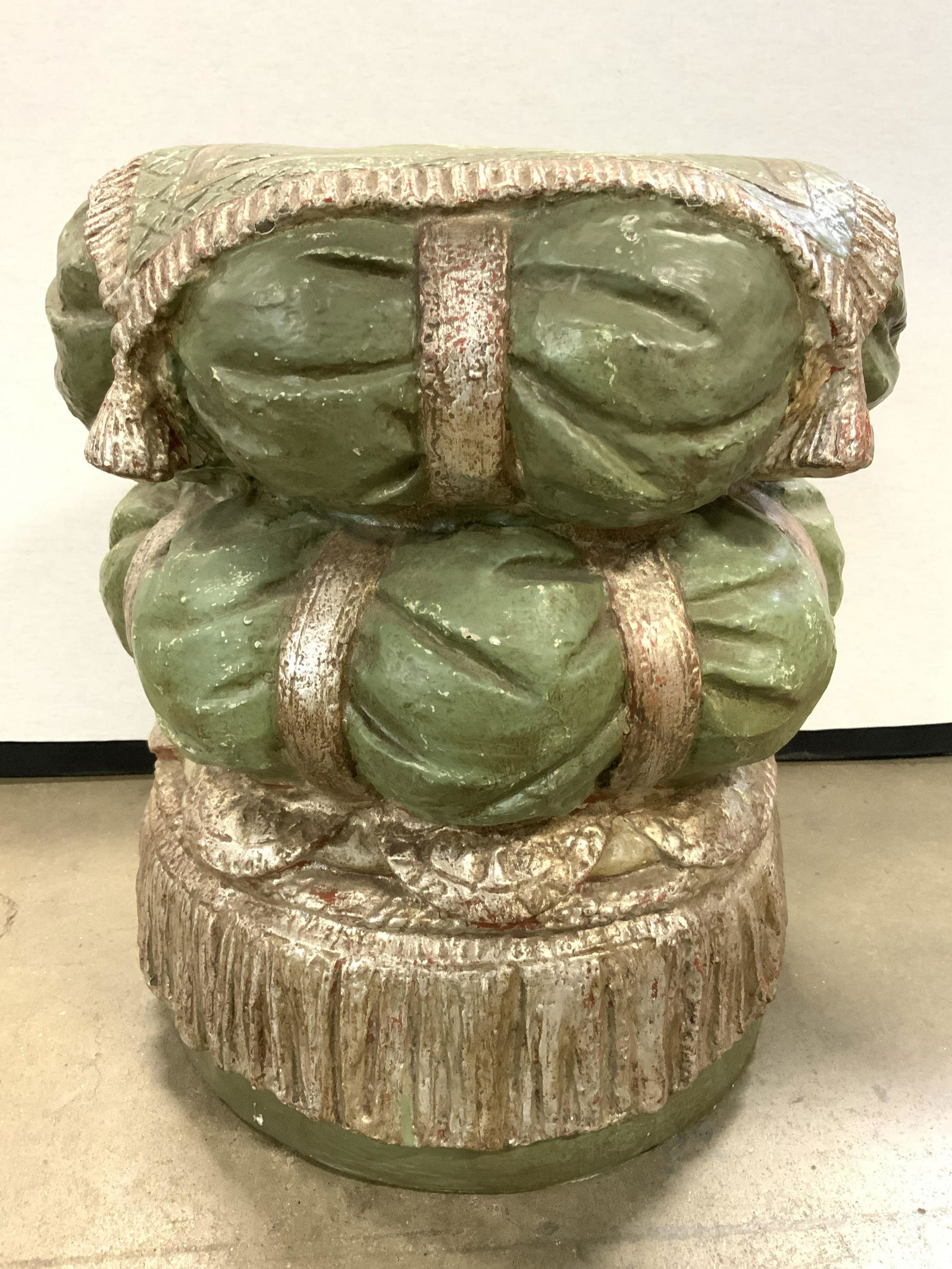 Green & Silver Tone Gilt Pillow Stool Italy 20th C (1 of 10)