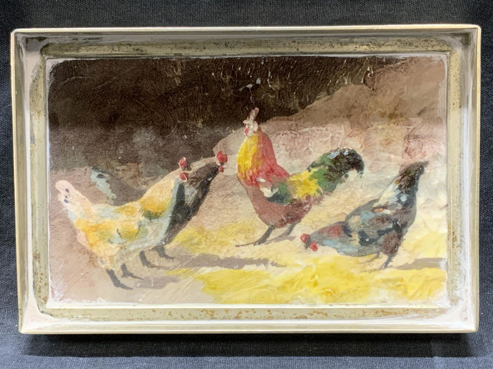 Vintage Hand Painted Chickens On Ceramic Tile (1 of 6)