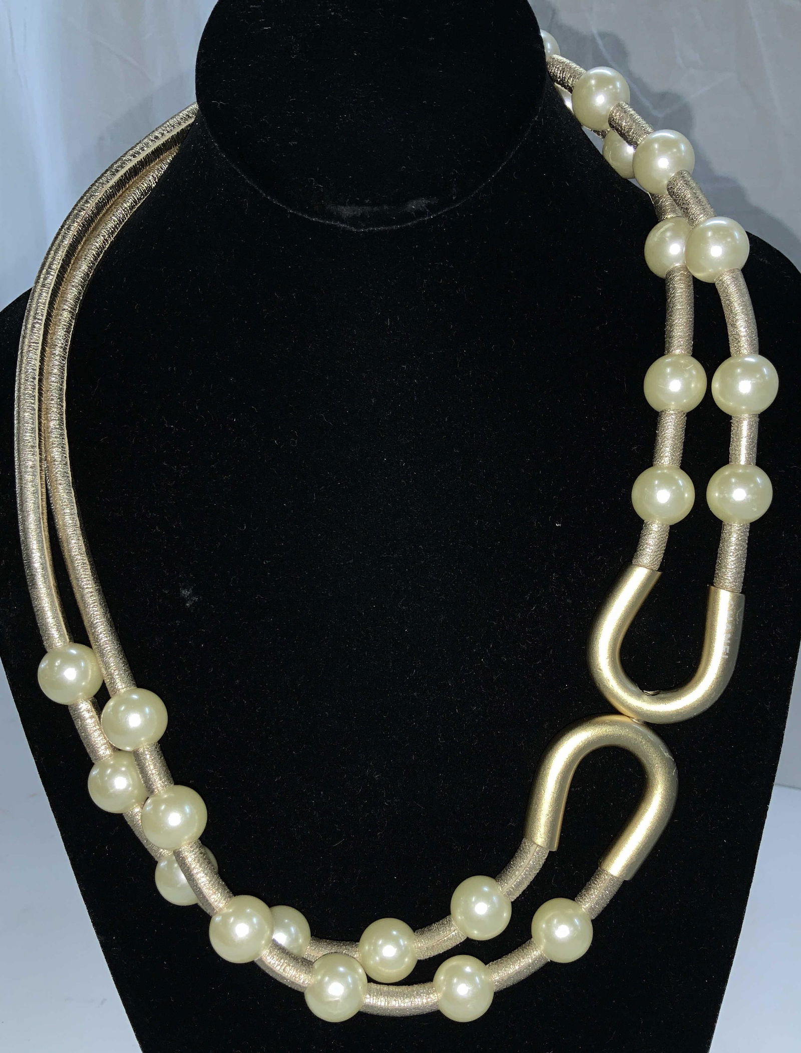 CHANEL PARIS Pearlescent & Gold Leather Necklace (1 of 7)