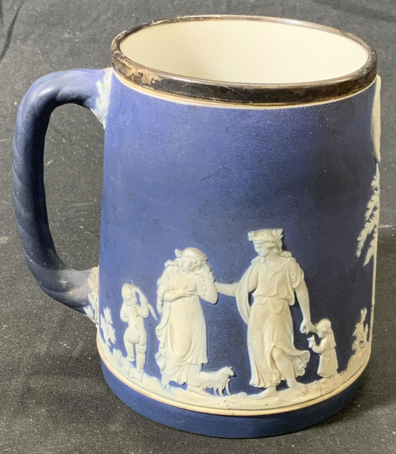 WEDGWOOD Blue Jasperware Stein w Silver Rim (1 of 5)