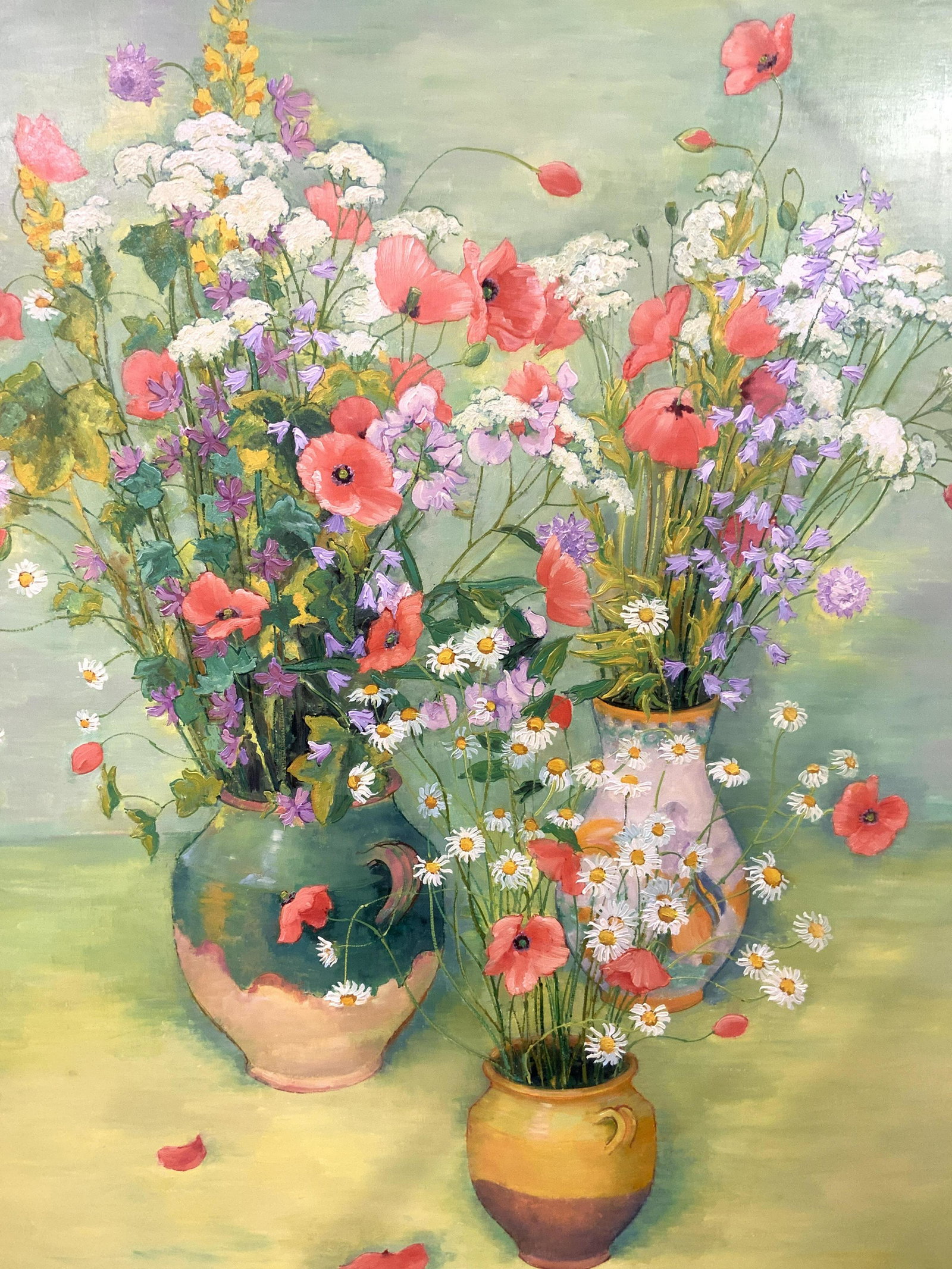 ANDRE VIGNOLES Fleur Au Fond Vert Pale Painting XL (1 of 20)