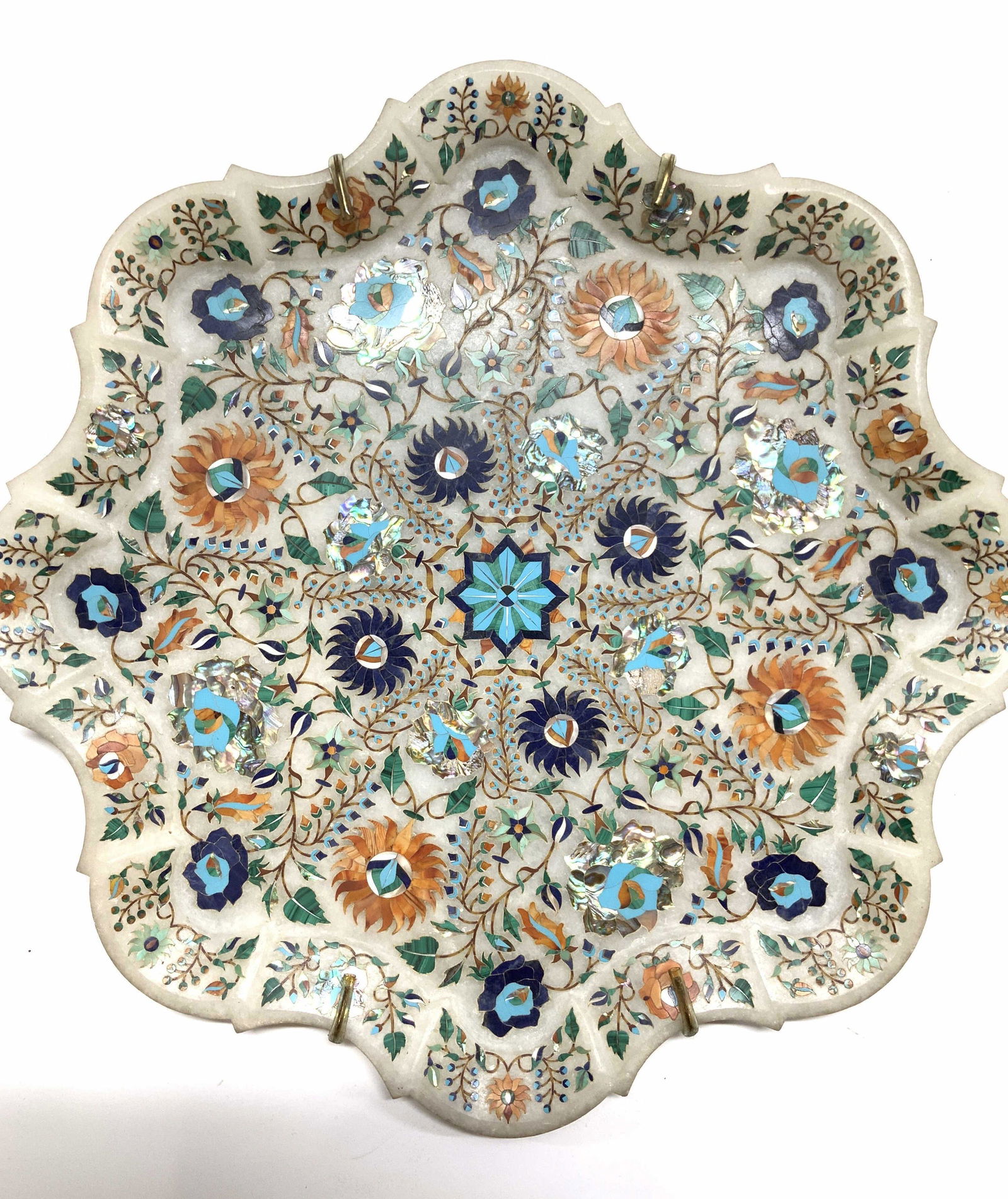 Pietra Dura Inlaid Gemstone Marble Tray, Sgn (1 of 8)