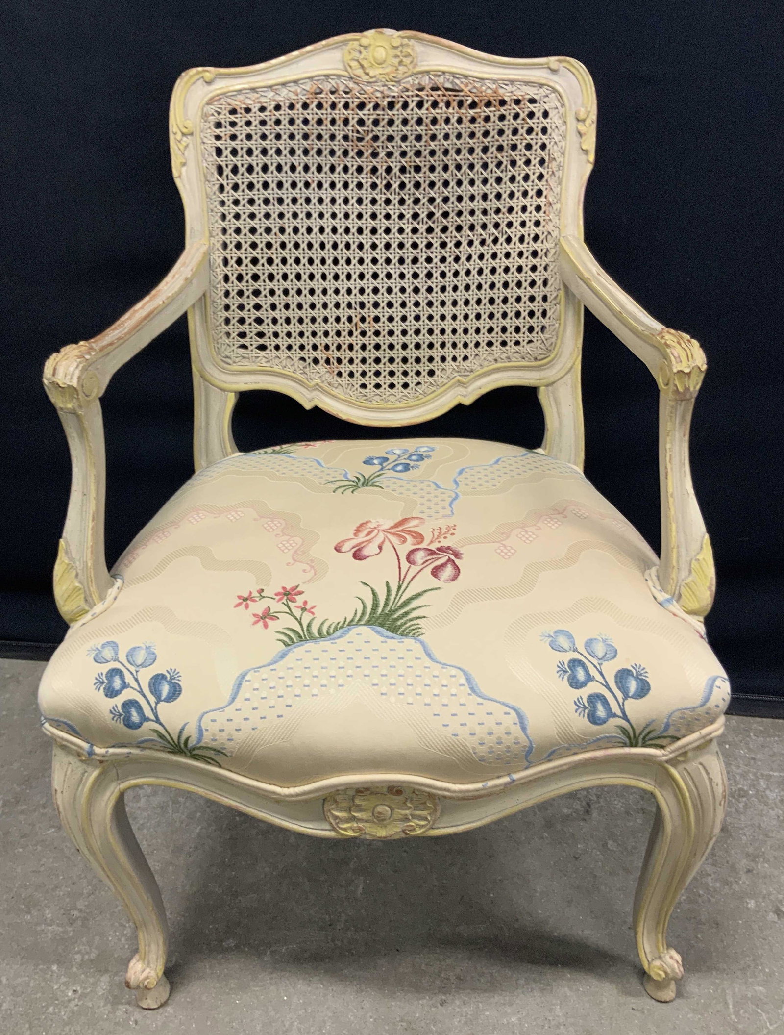 Vintage Floral Upholstered Caned Wooden Armchair (1 of 10)