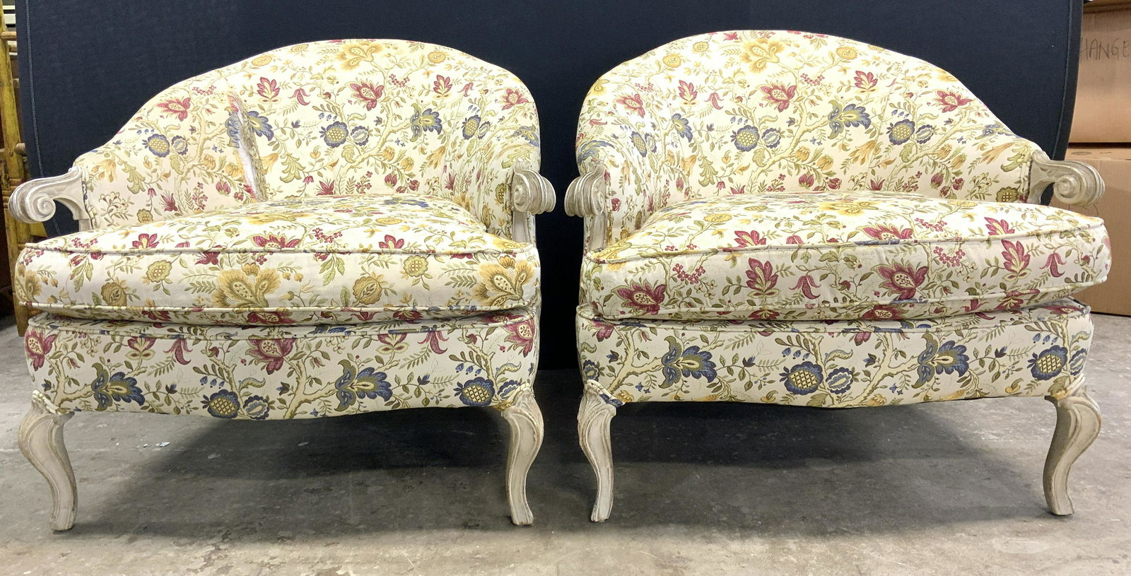 Pr French Cream Painted Barrel Back Chairs (1 of 12)