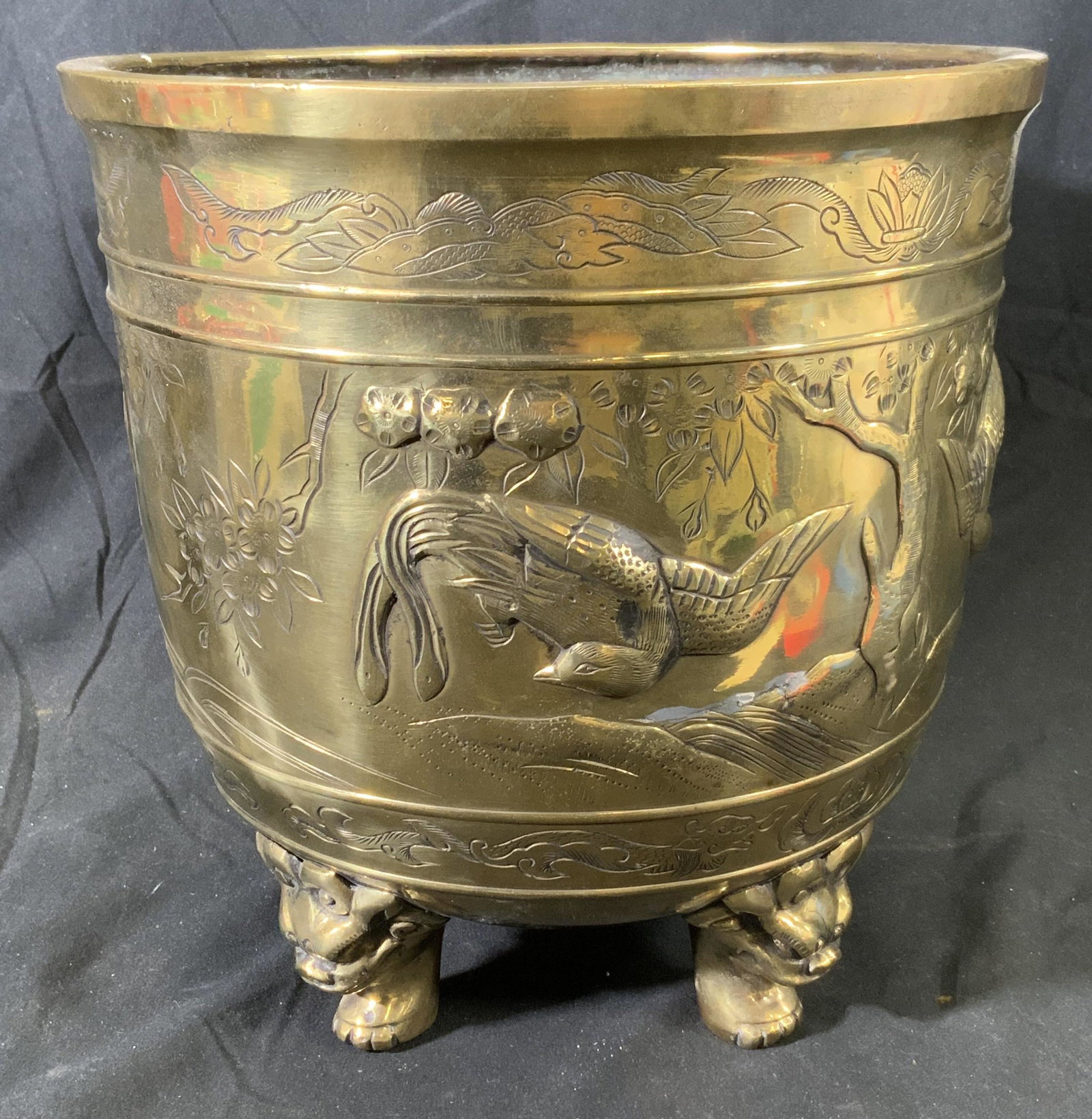 Antique Asian Embossed Brass Footed Vessel (1 of 5)