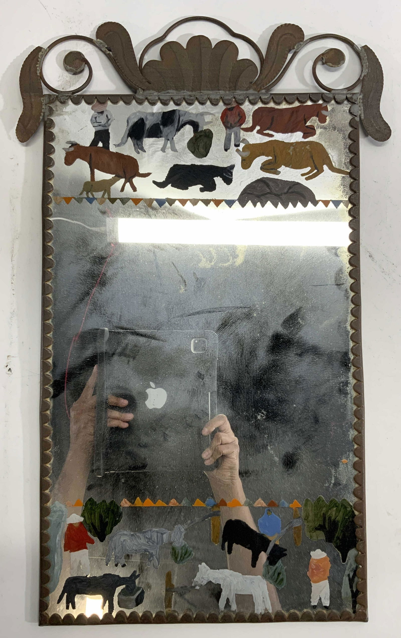 Vintage Hand Painted Mirror W Metal Frame (1 of 8)