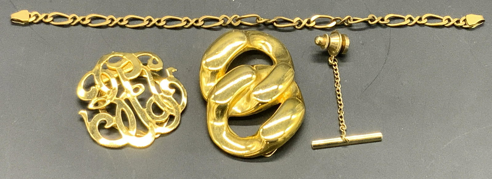 Lot 4 Vintage Gold Tn Shoe Clips, Bracelet, More (1 of 10)