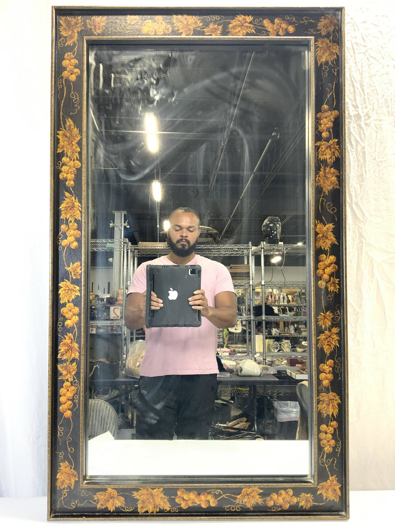 Wood Frame Mirror W Grape Vine & Leaf Detail (1 of 6)