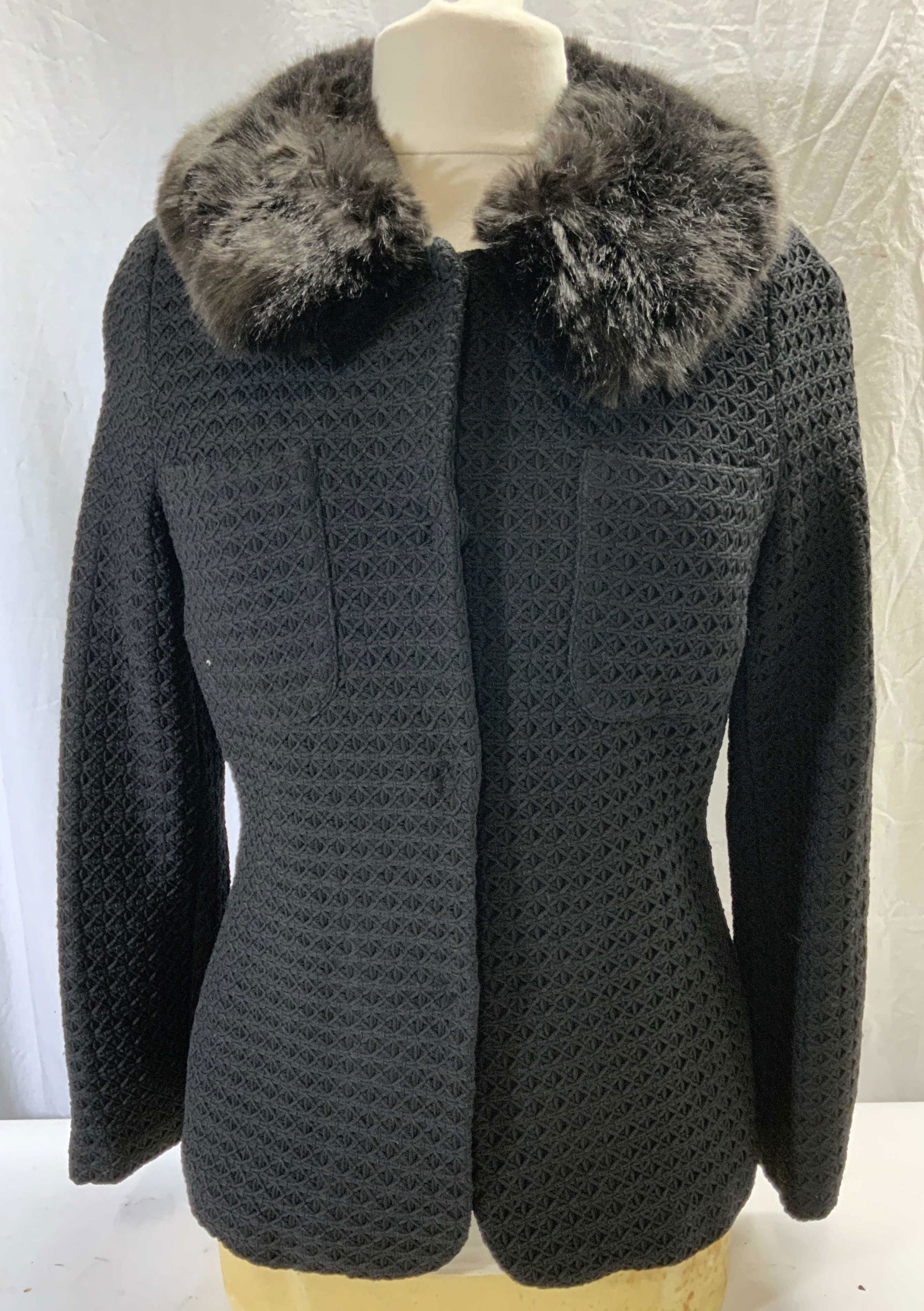JUCCA Black Knit Jacket with Faux Fur Collar (1 of 5)