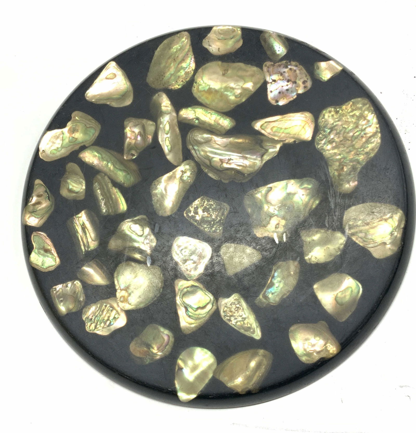 Vintage Black Resin Trivet W Abalone Shells (1 of 6)