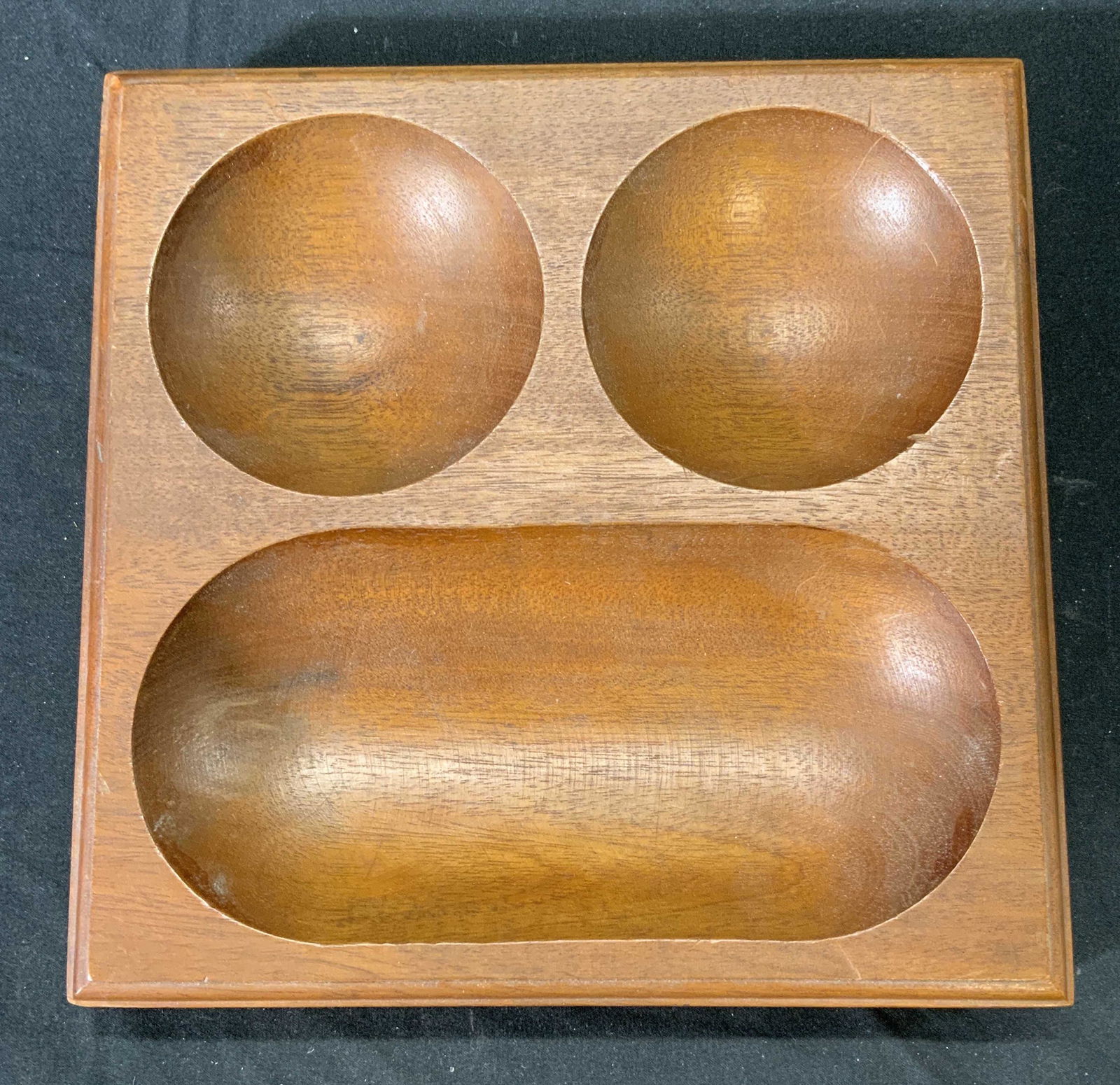 Vintage Wood Tray Desk Organizer: A vintage wooden tray and desk organizer. Measures approx. 7.5 x 7.5 inches. Some wear to surface consistent with exposure. Wood tray, desk organizer, tray, organizer tray, table accessories, desk acc