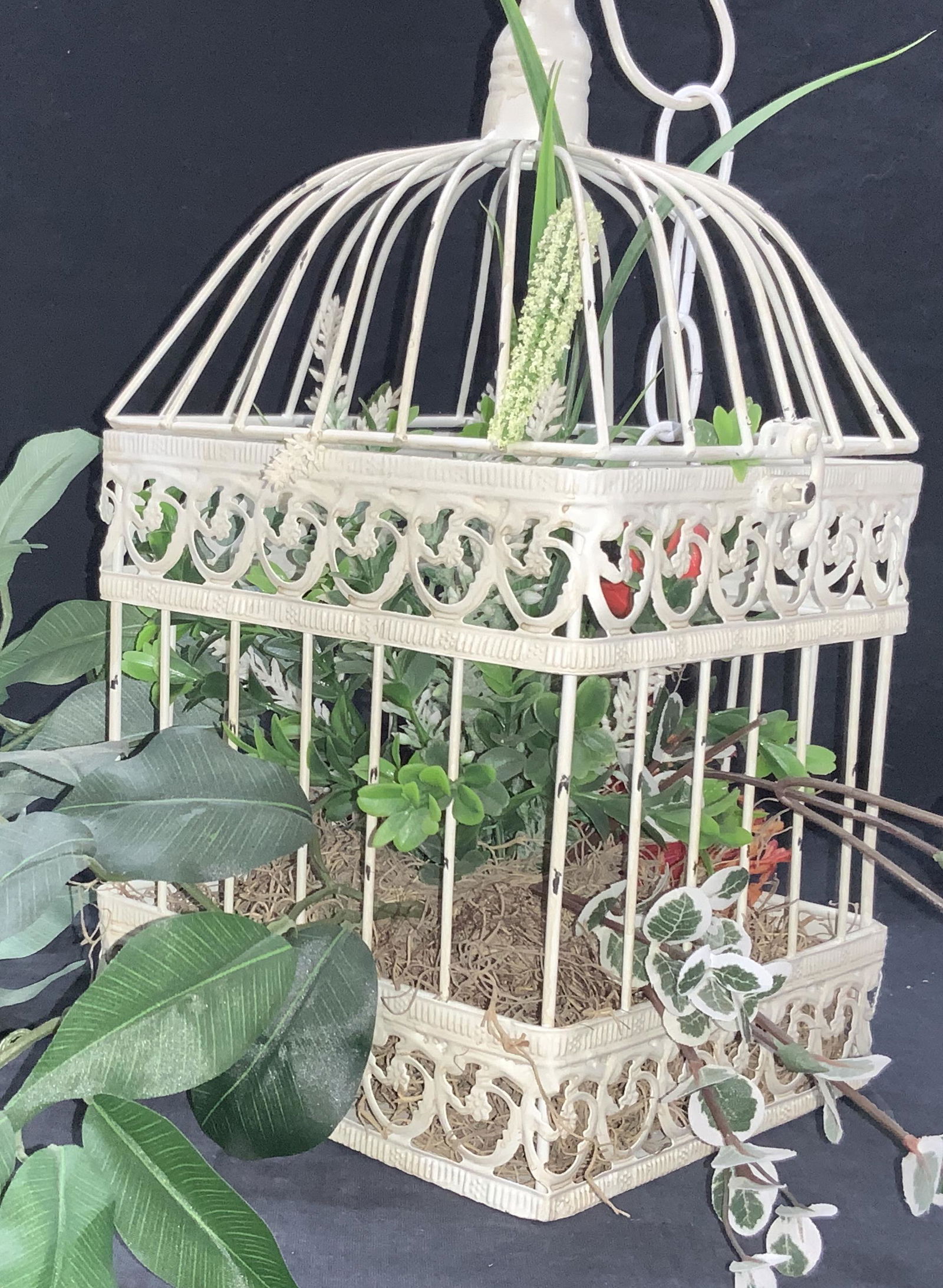 Vintage Bird Cage W Faux Floral Arrangement (1 of 8)