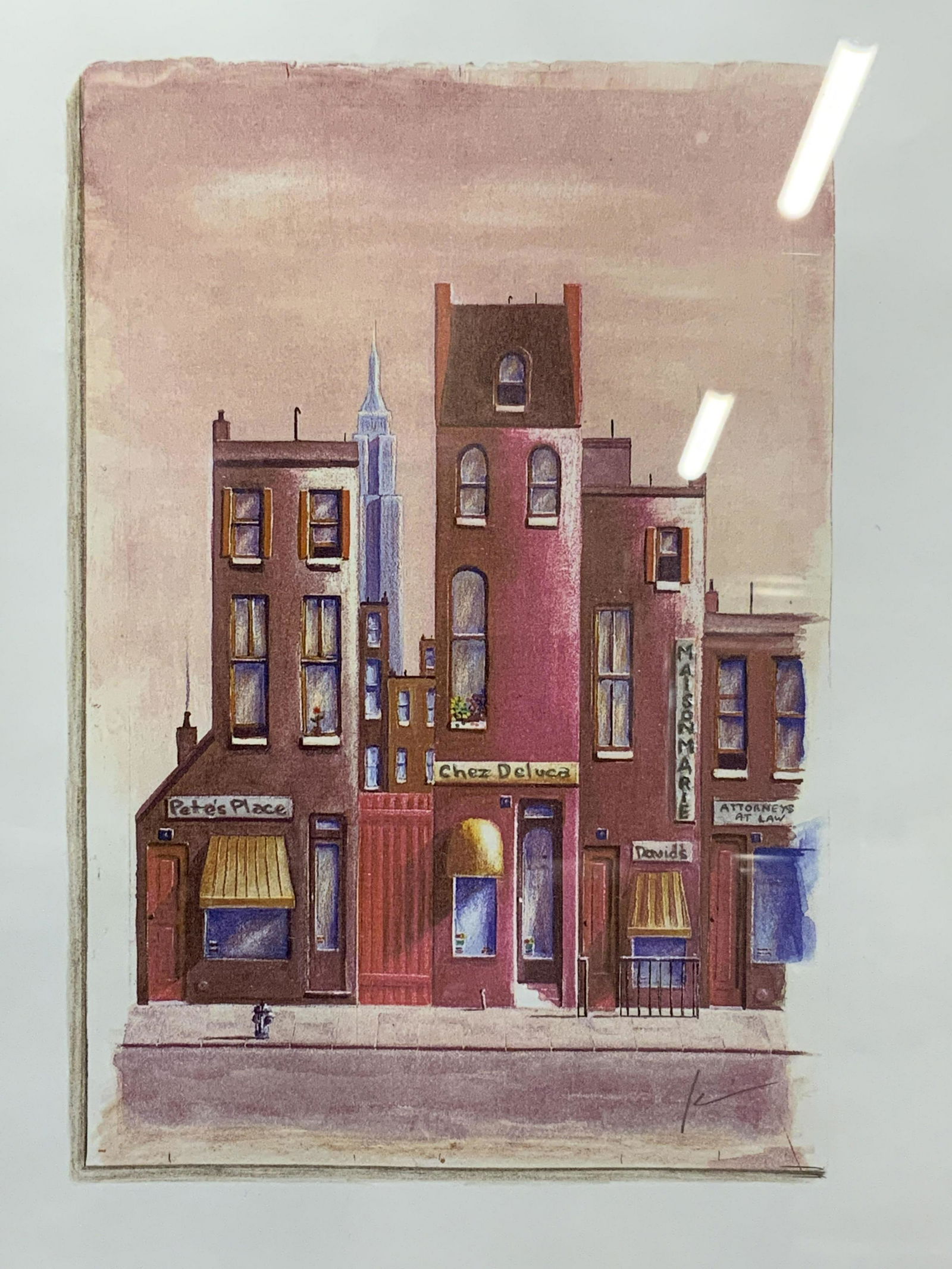 Signed Illustration of Building Facades Lithograph (1 of 4)