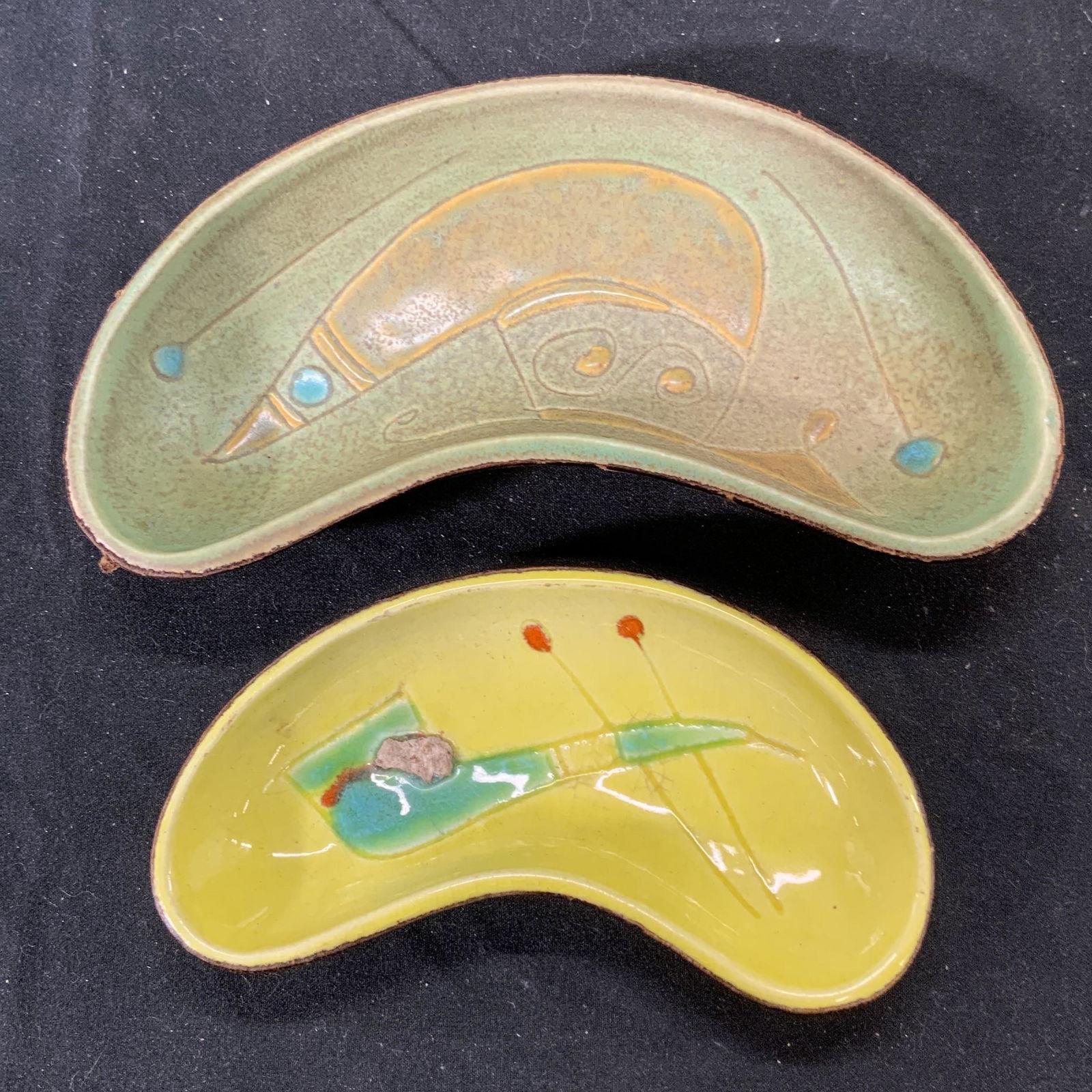 Pair Vintage Ceramic Leather Wrapped Trays (1 of 5)
