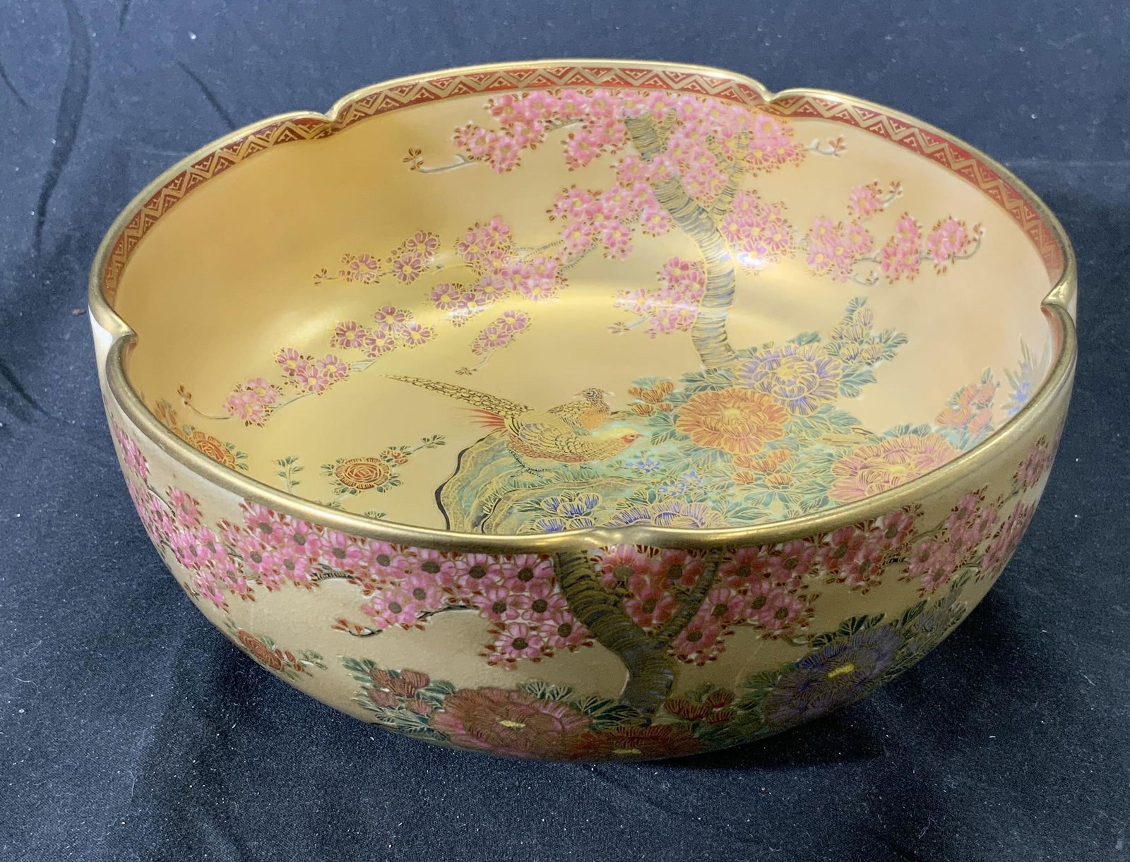 Signed Asian Gilt Ceramic Floral Bowl (1 of 4)