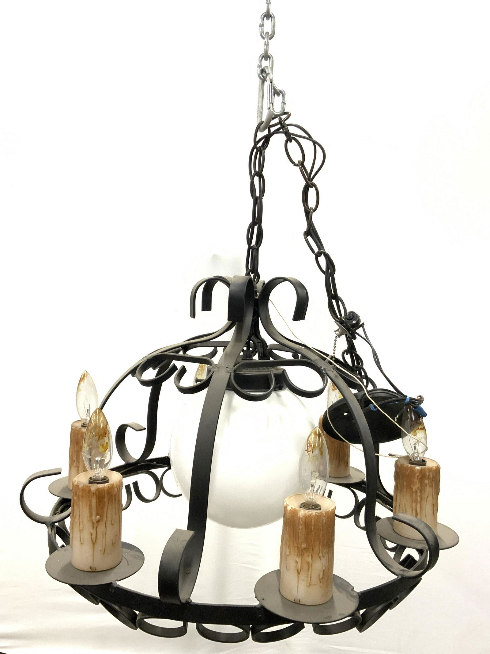 6 Arm Metal Chandelier W Globe Center (1 of 8)